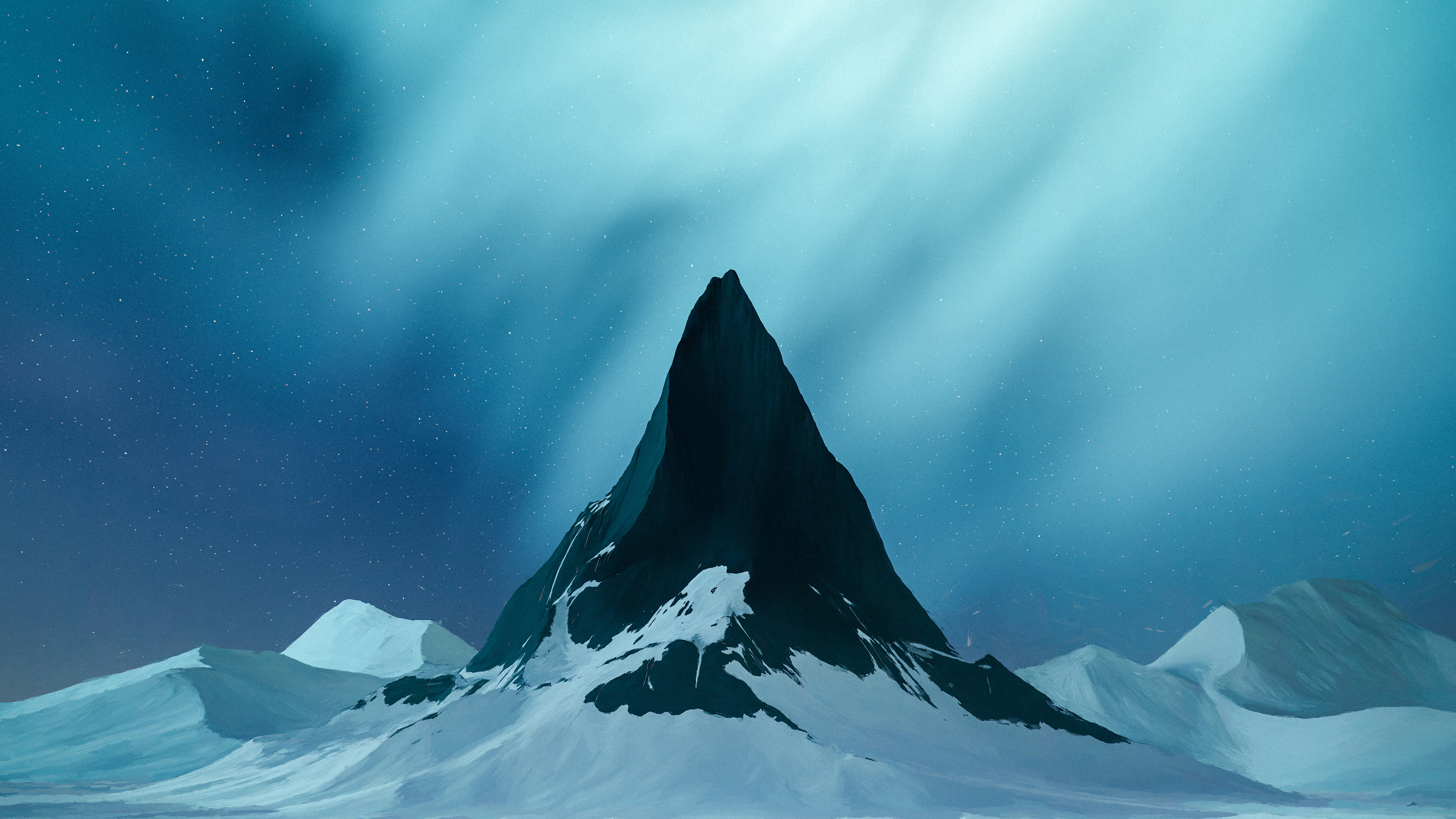 Snowy mountain peak under aurora borealis HD Wallpaper