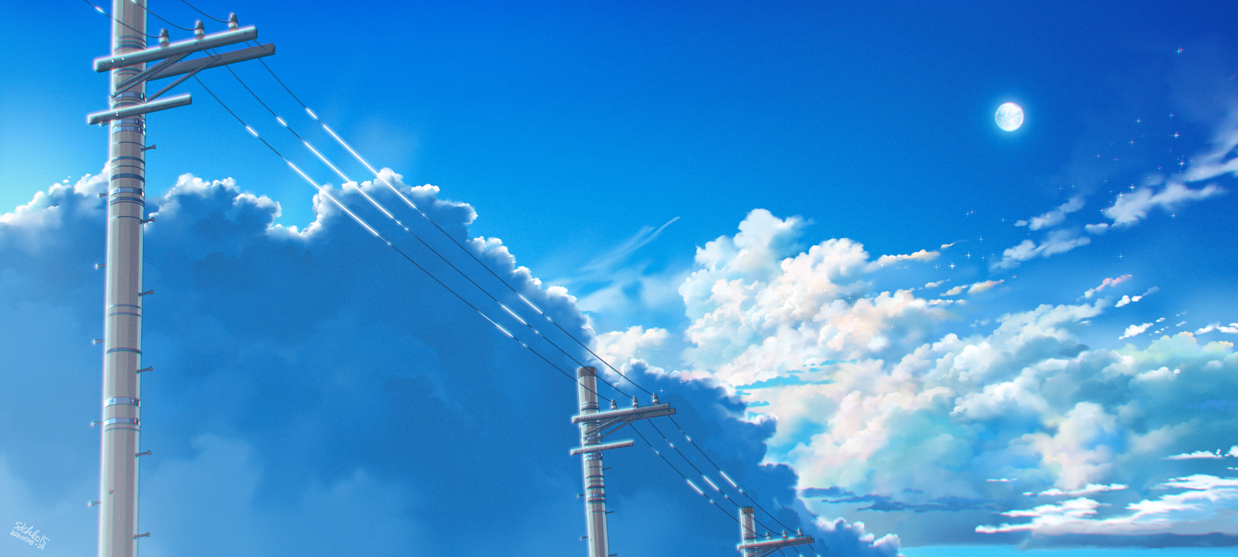 Blue Sky with Clouds and Utility Poles HD Wallpaper
