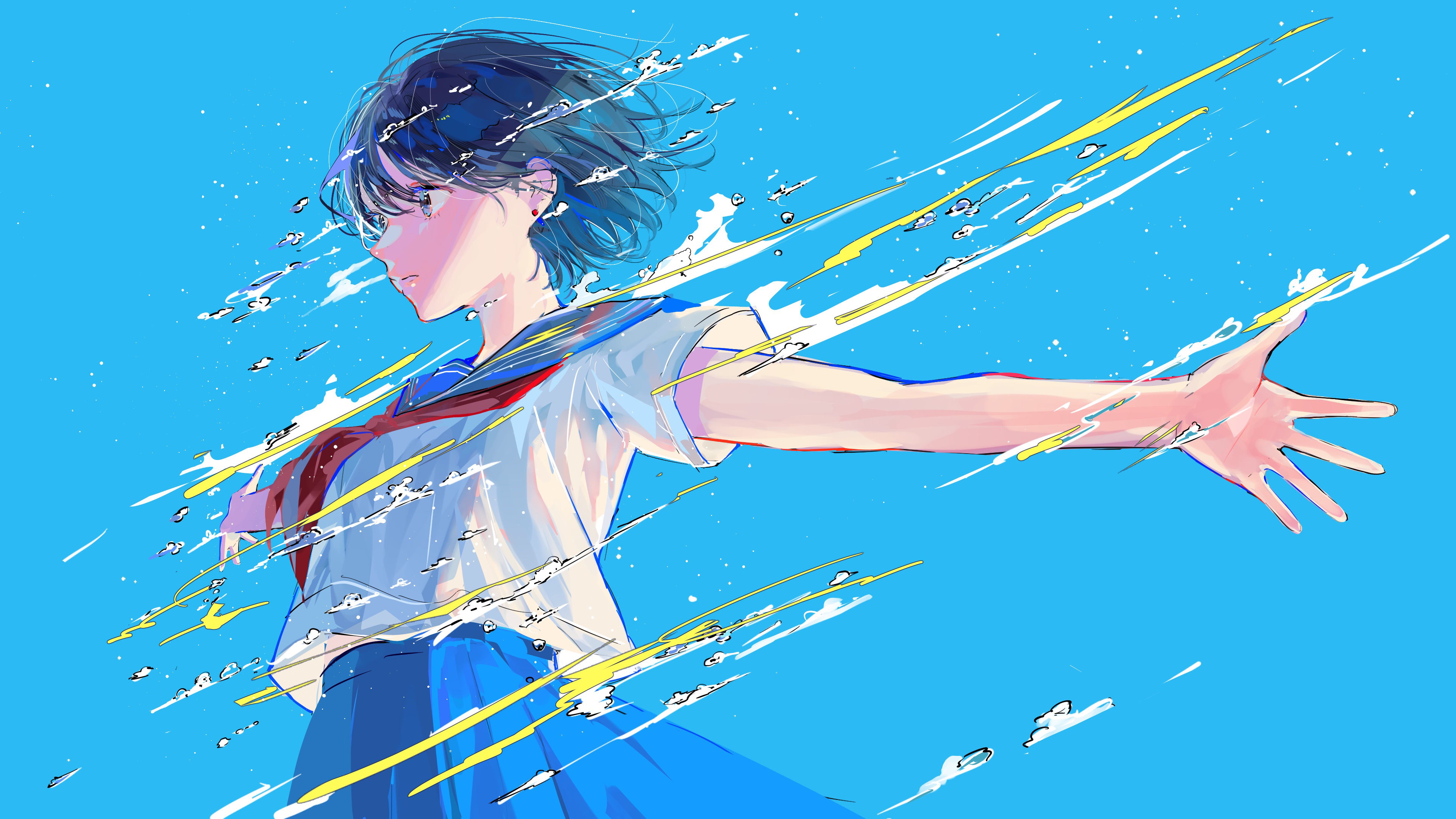Anime girl in sailor uniform with arms outstretched HD Wallpaper
