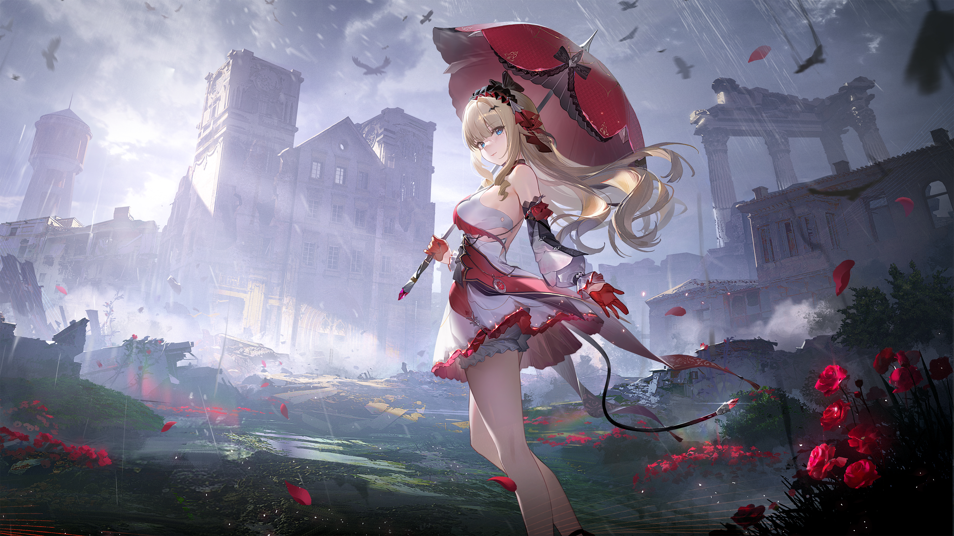 Snowbreak: Containment Zone girl with umbrella in ruins HD Wallpaper
