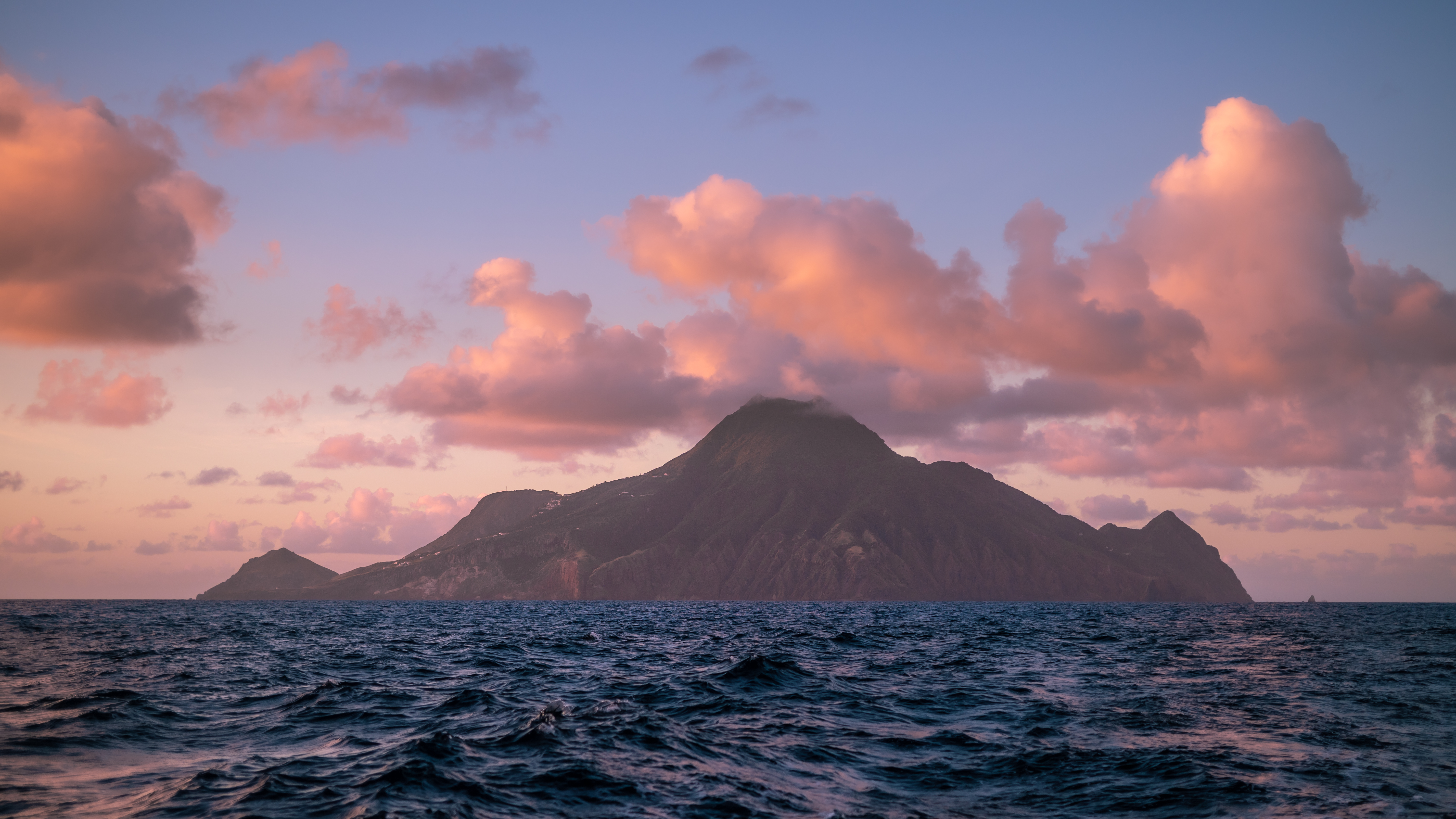 Saba Island volcano at sunset over the Caribbean Sea HD Wallpaper