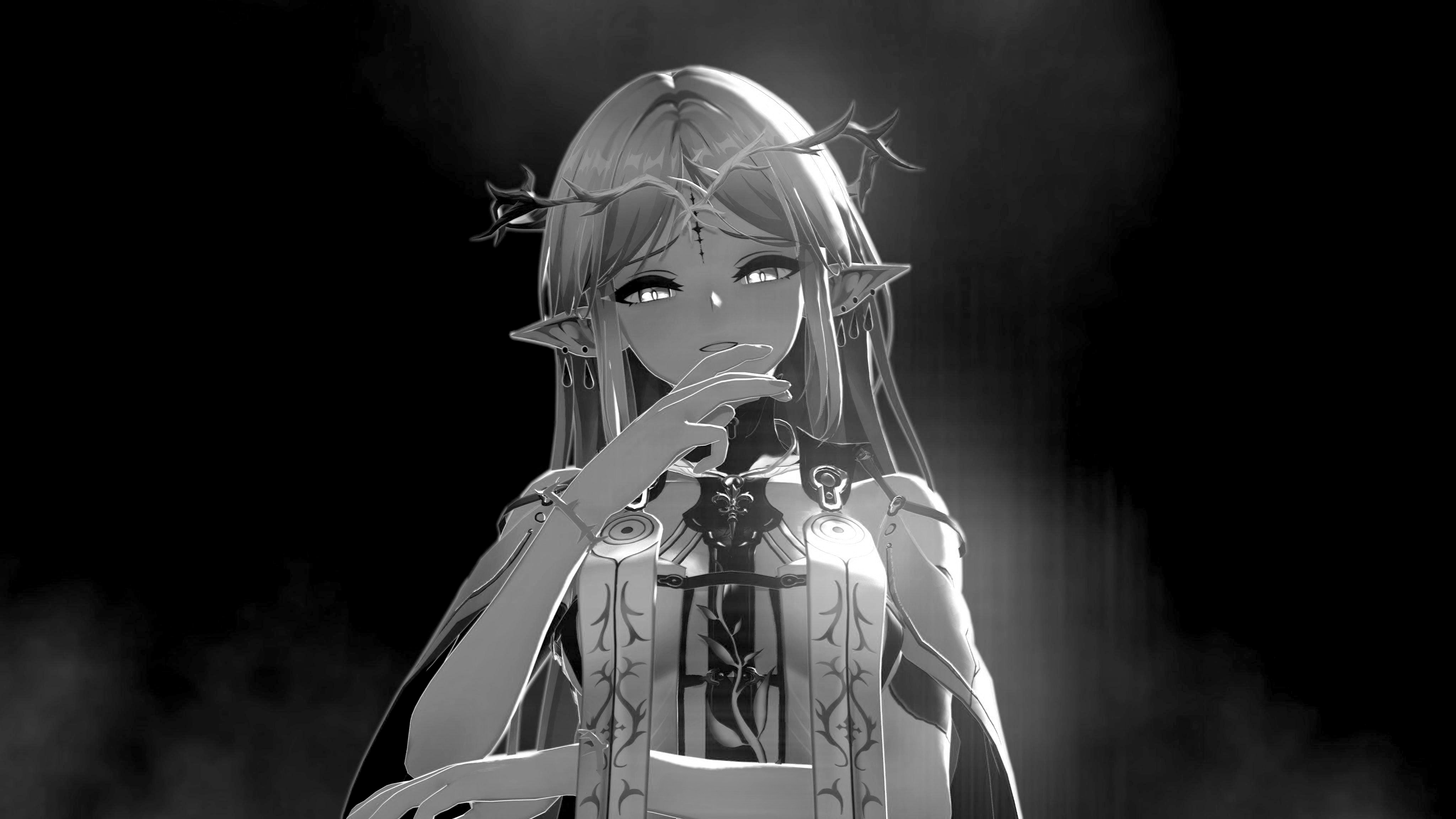 Wuthering Waves Cartethyia Elf Girl Monochrome HD Wallpaper