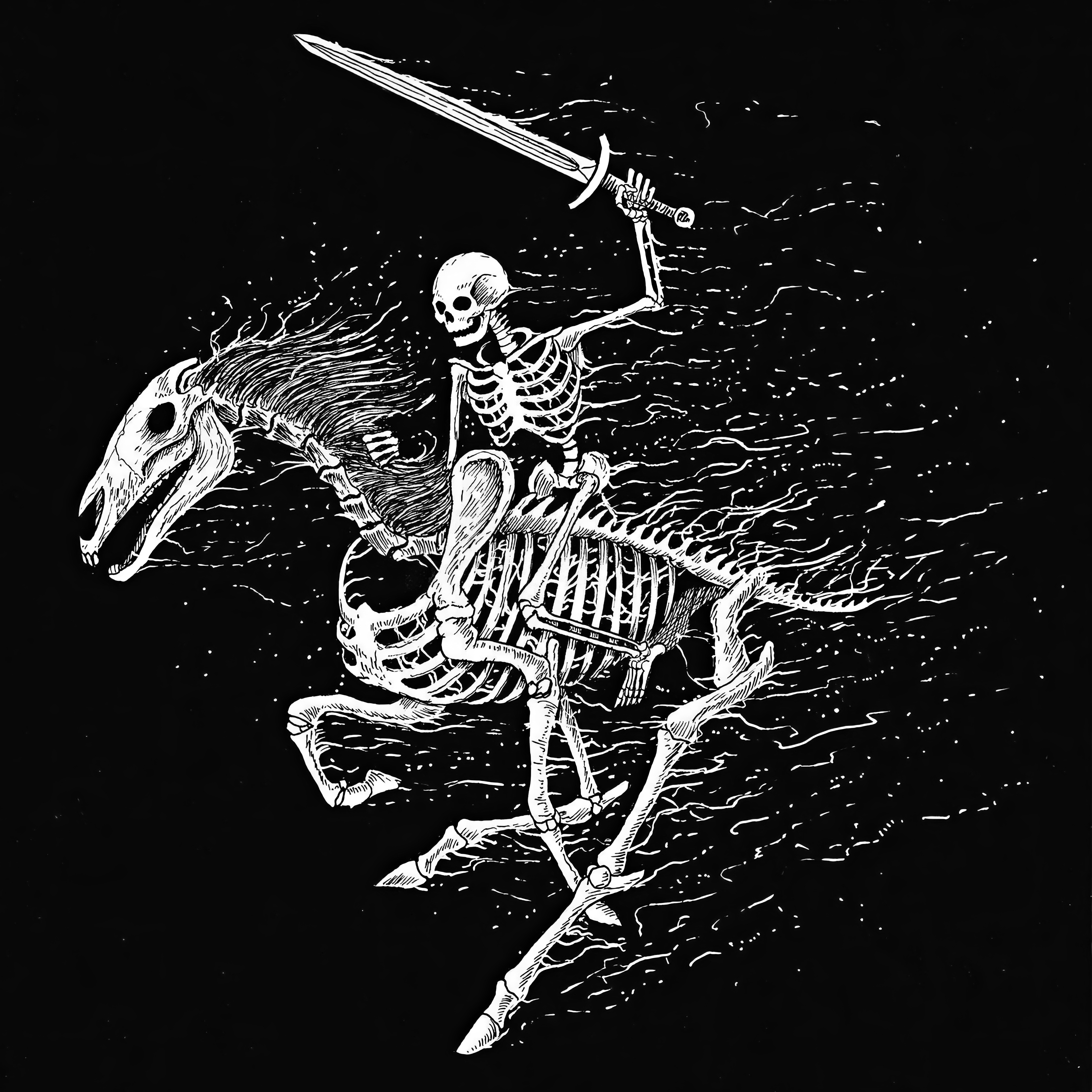 Skeleton Rider on a Skeletal Horse with a Sword HD Wallpaper