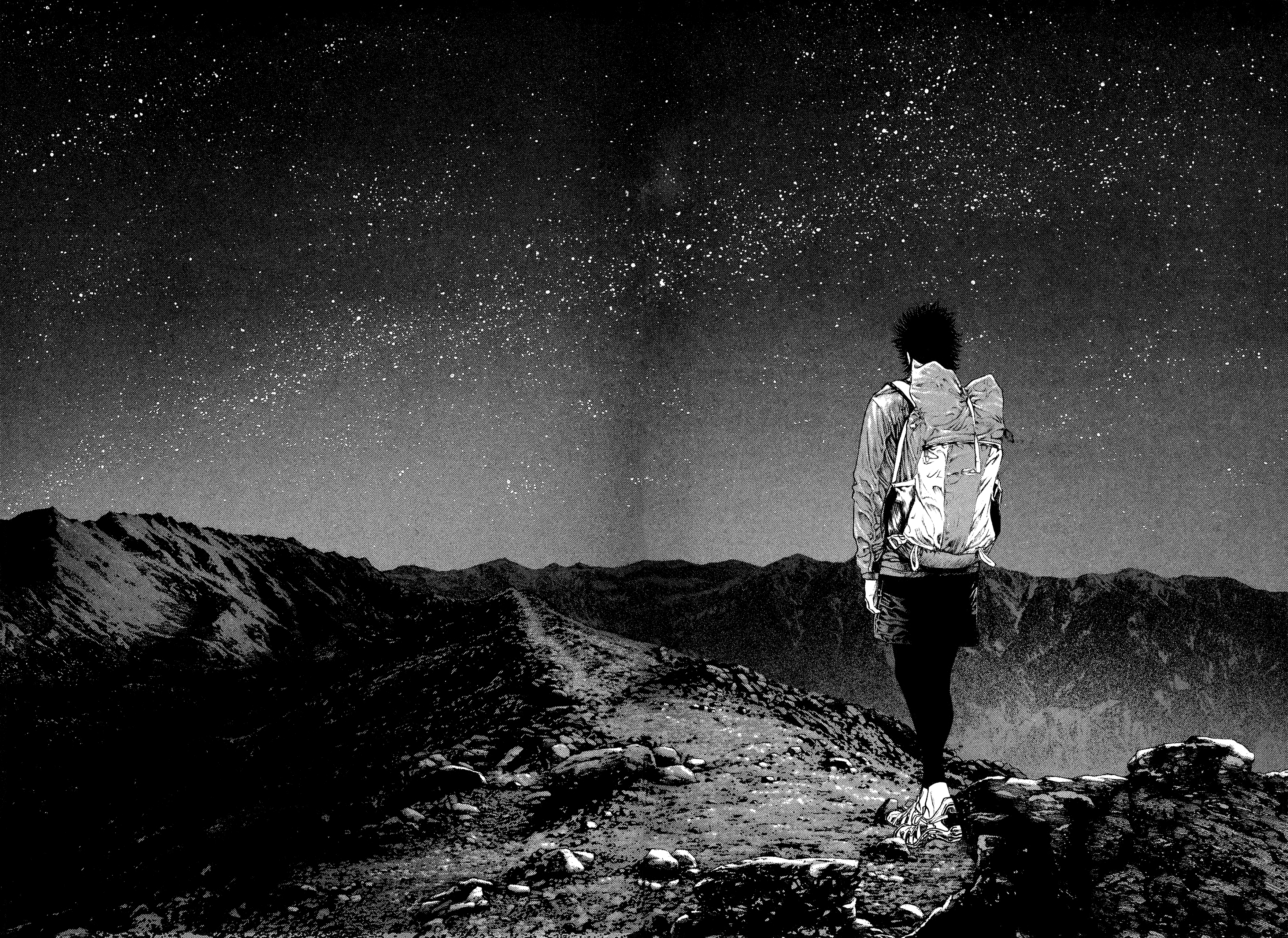 Buntarou Mori standing under a starry sky HD Wallpaper