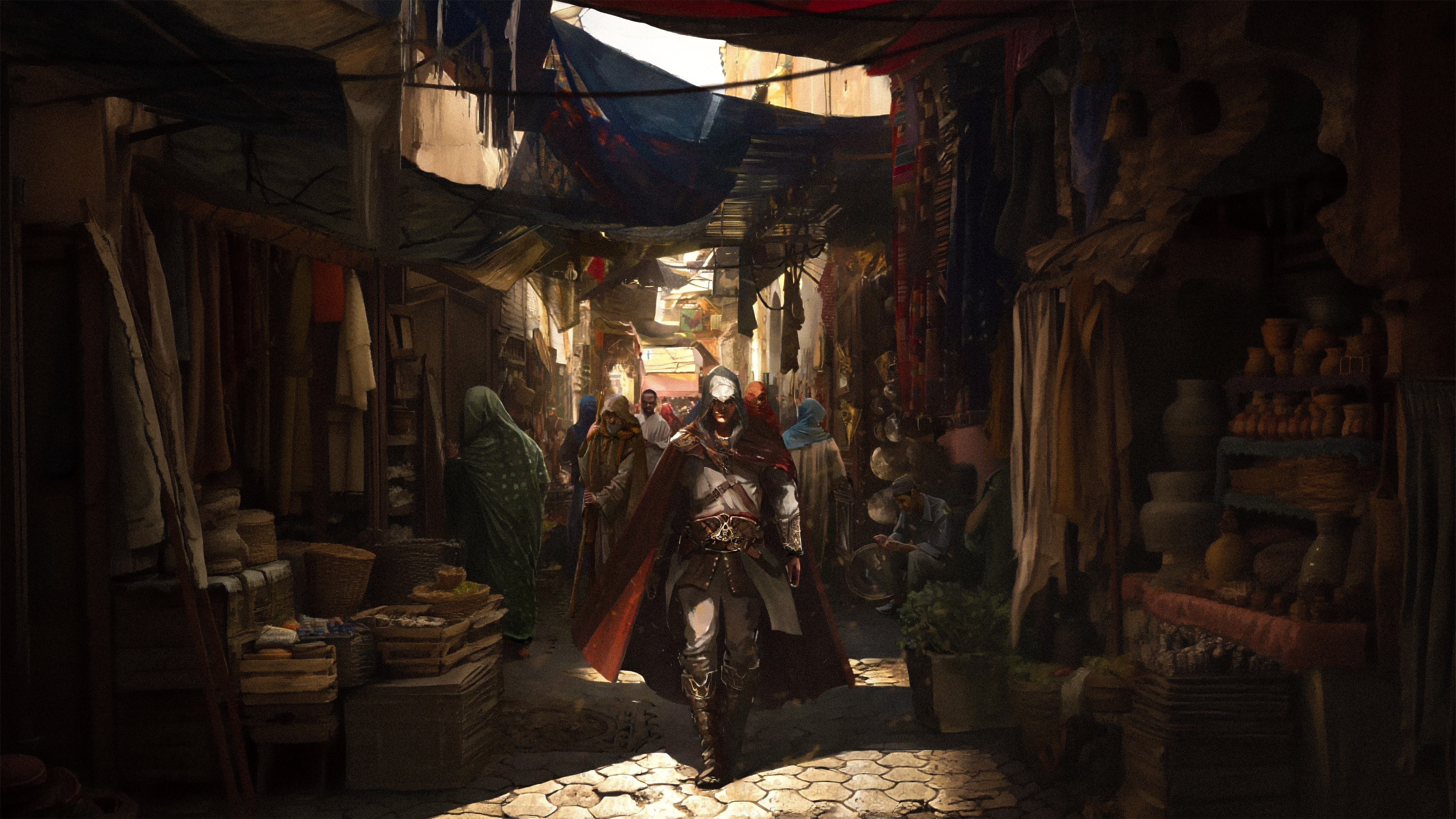 Assassins Creed II Ezio Auditore da Firenze in a crowded marketplace HD Wallpaper