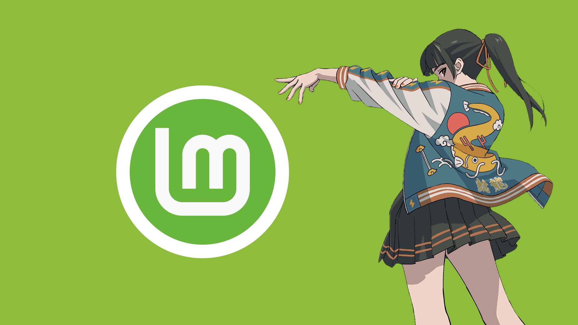 Anime girl with Linux Mint logo HD Wallpaper