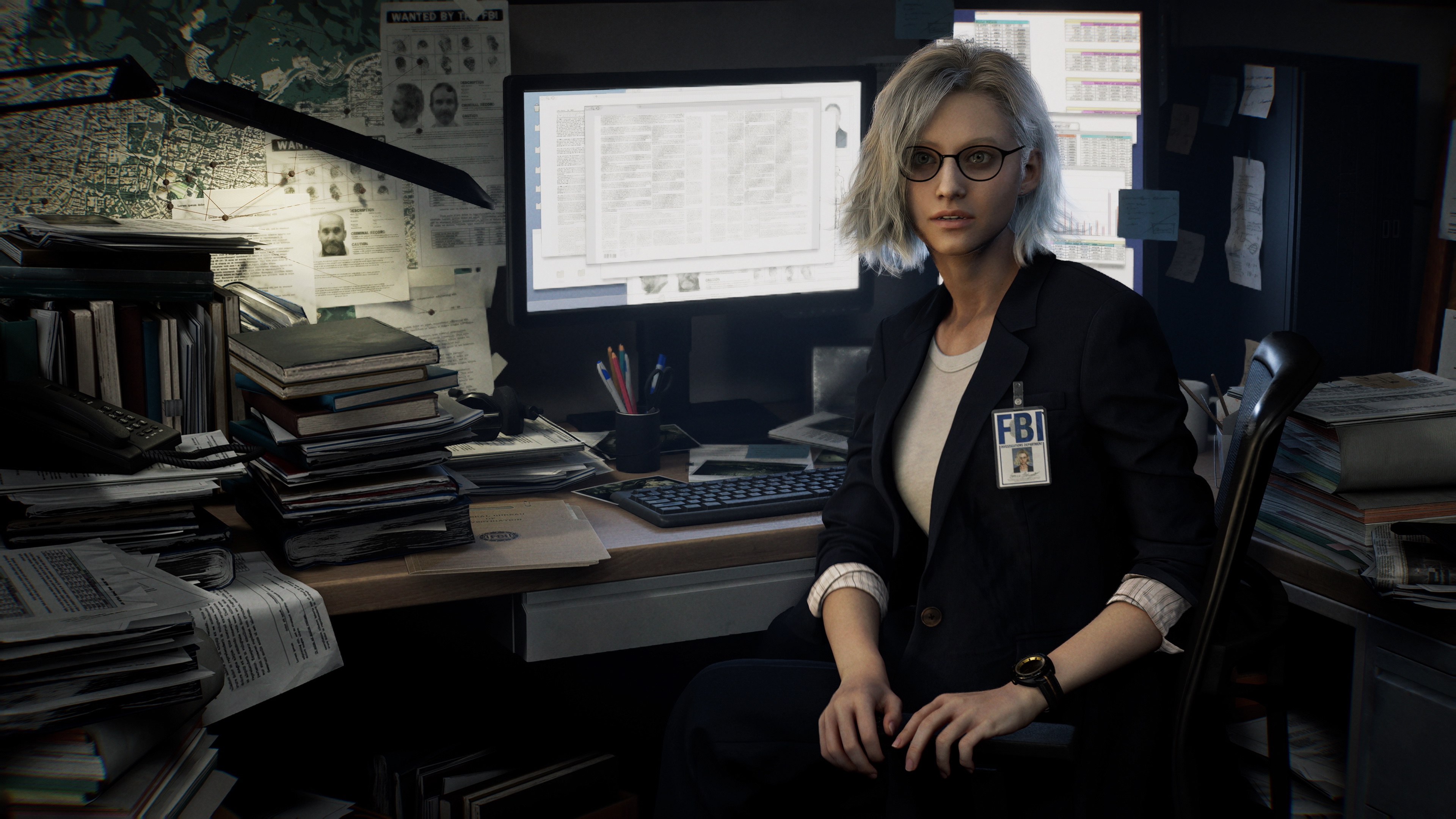 Grace Ashcroft FBI Agent Sitting at Desk HD Wallpaper
