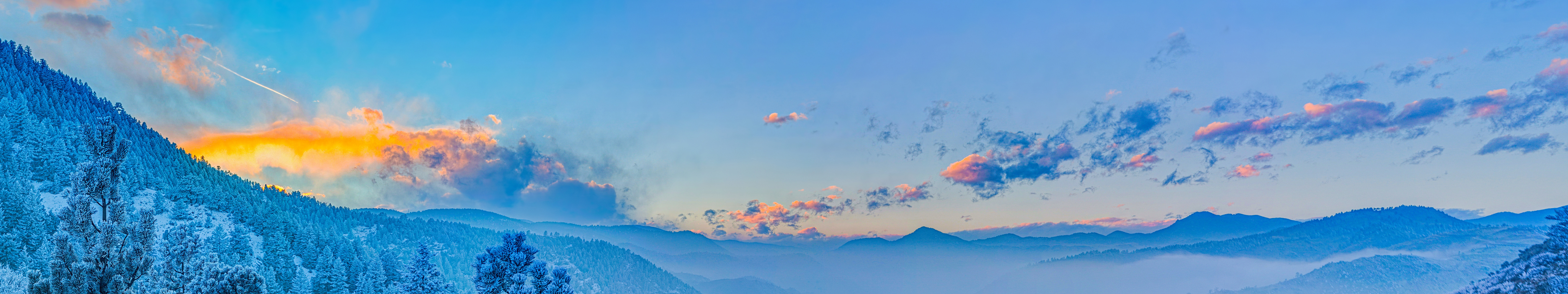 Misty mountains with clouds at sunrise HD Wallpaper