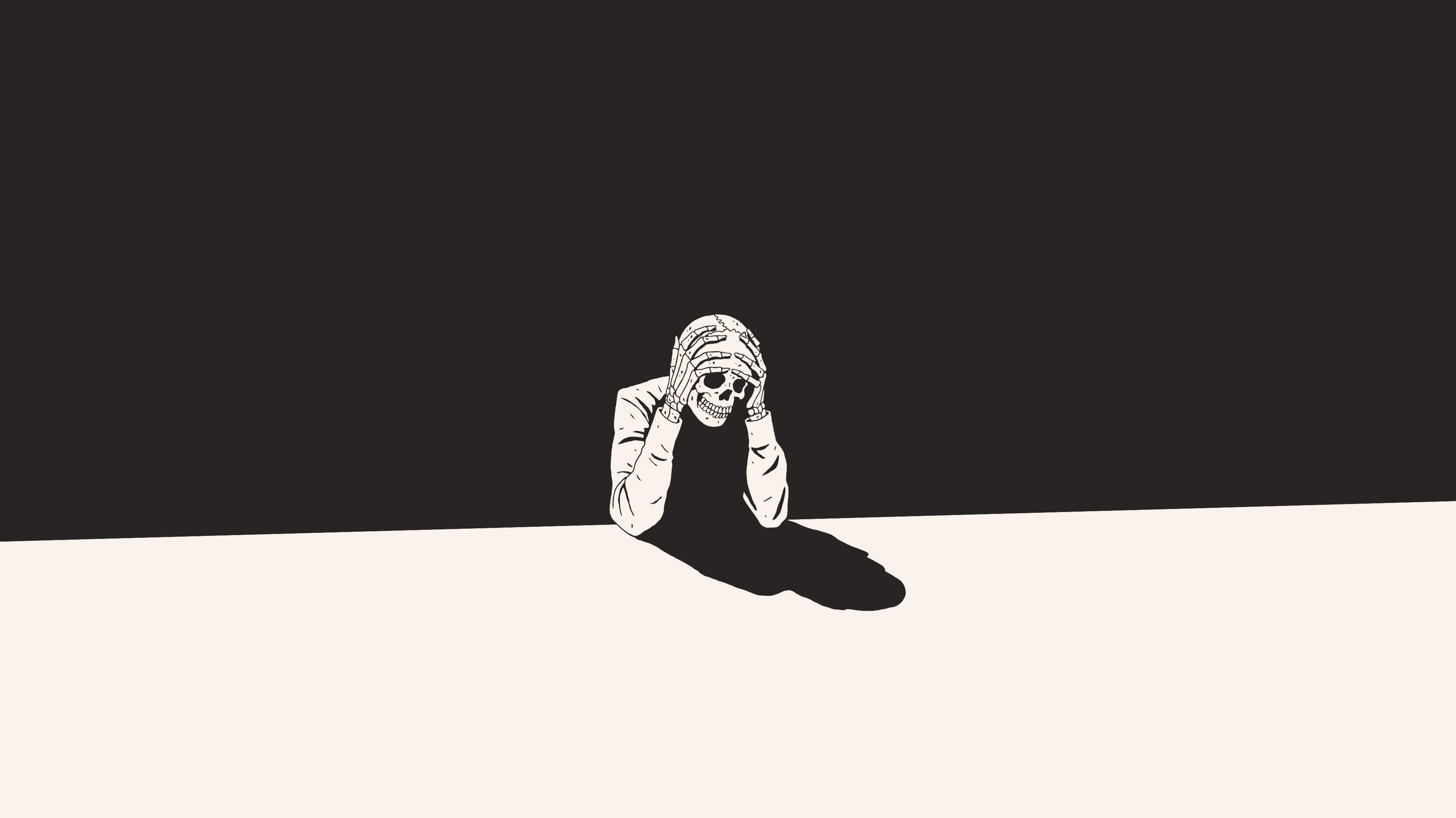 Skeleton holding head in despair HD Wallpaper