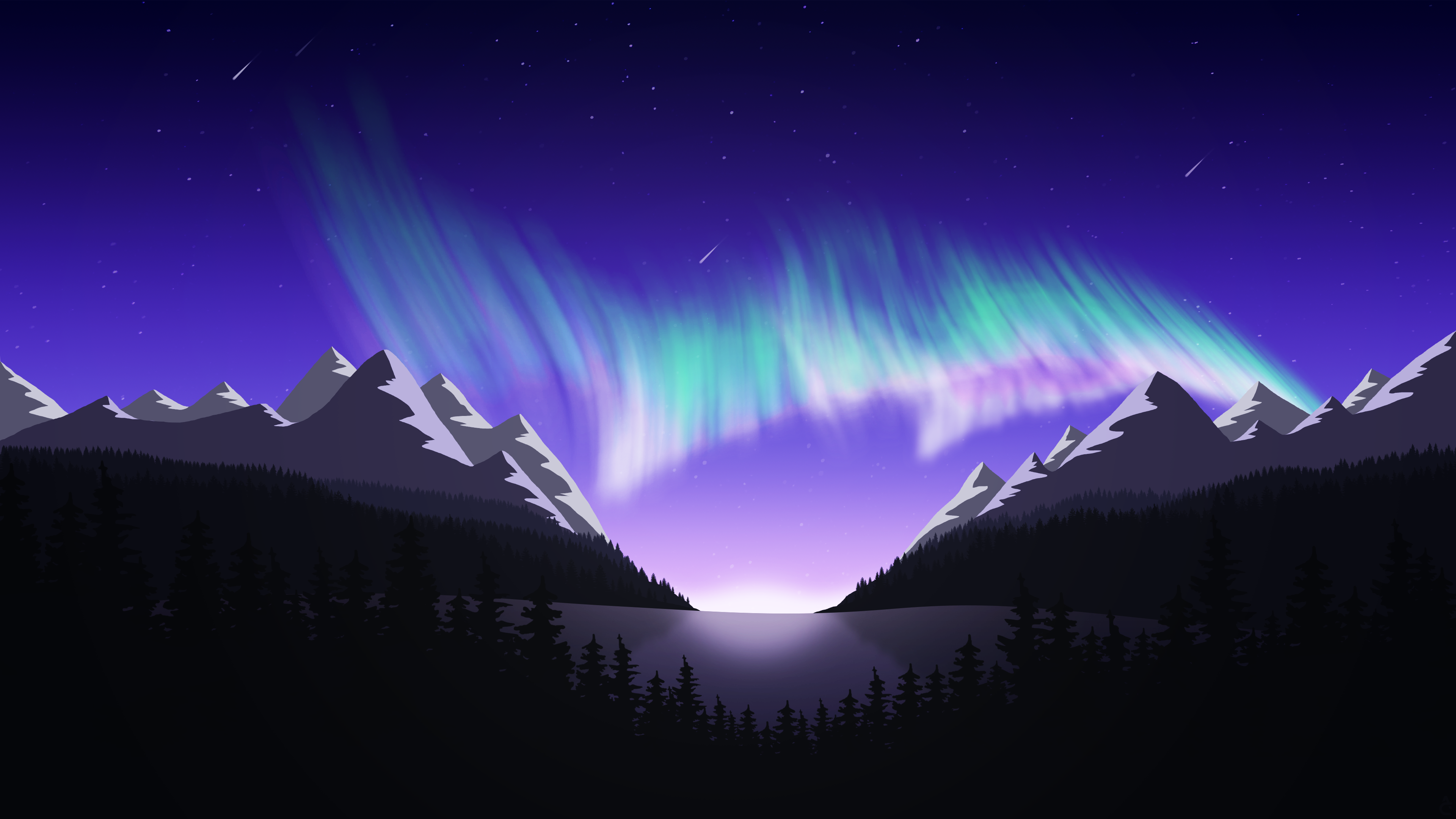 Aurora Borealis over Mountains and Lake HD Wallpaper