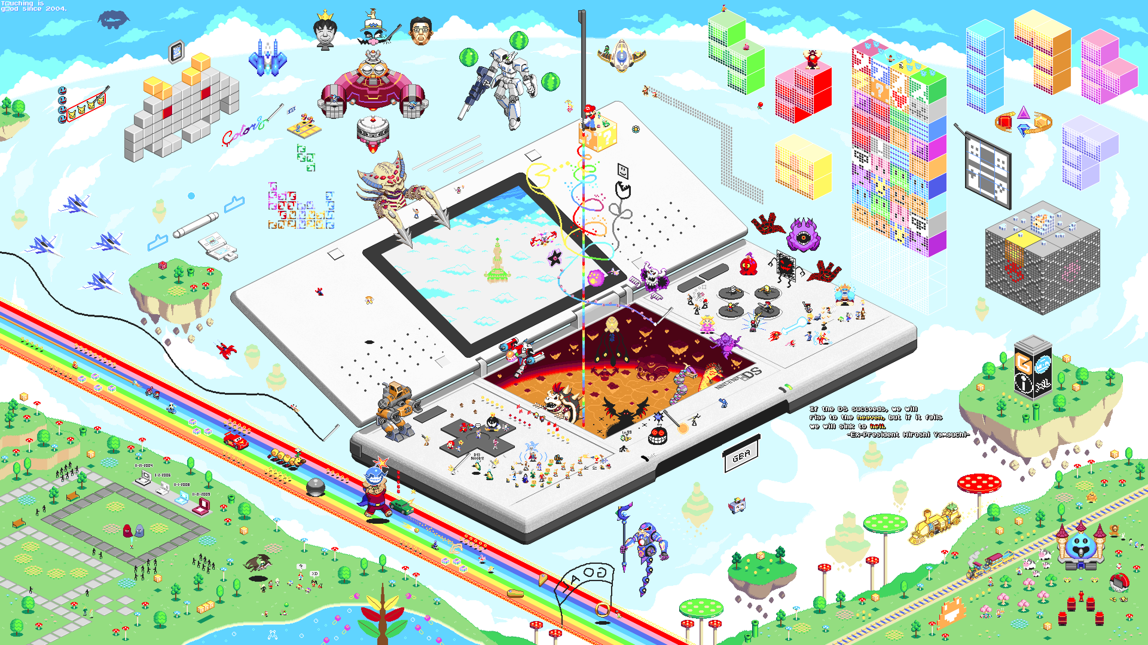 Video game characters and Nintendo DS pixel art by Mark Apilado HD Wallpaper