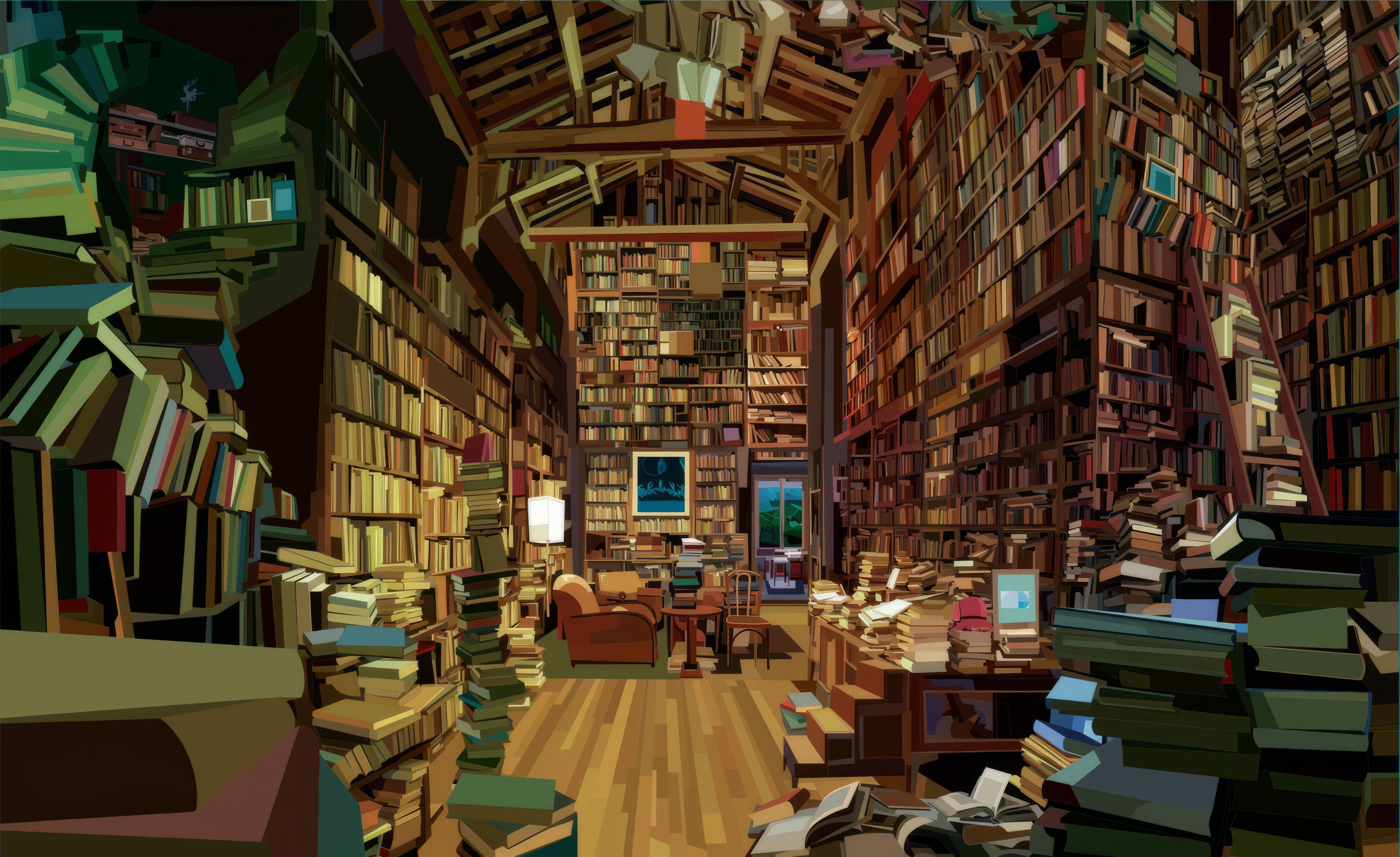 Interior of a room filled with books HD Wallpaper