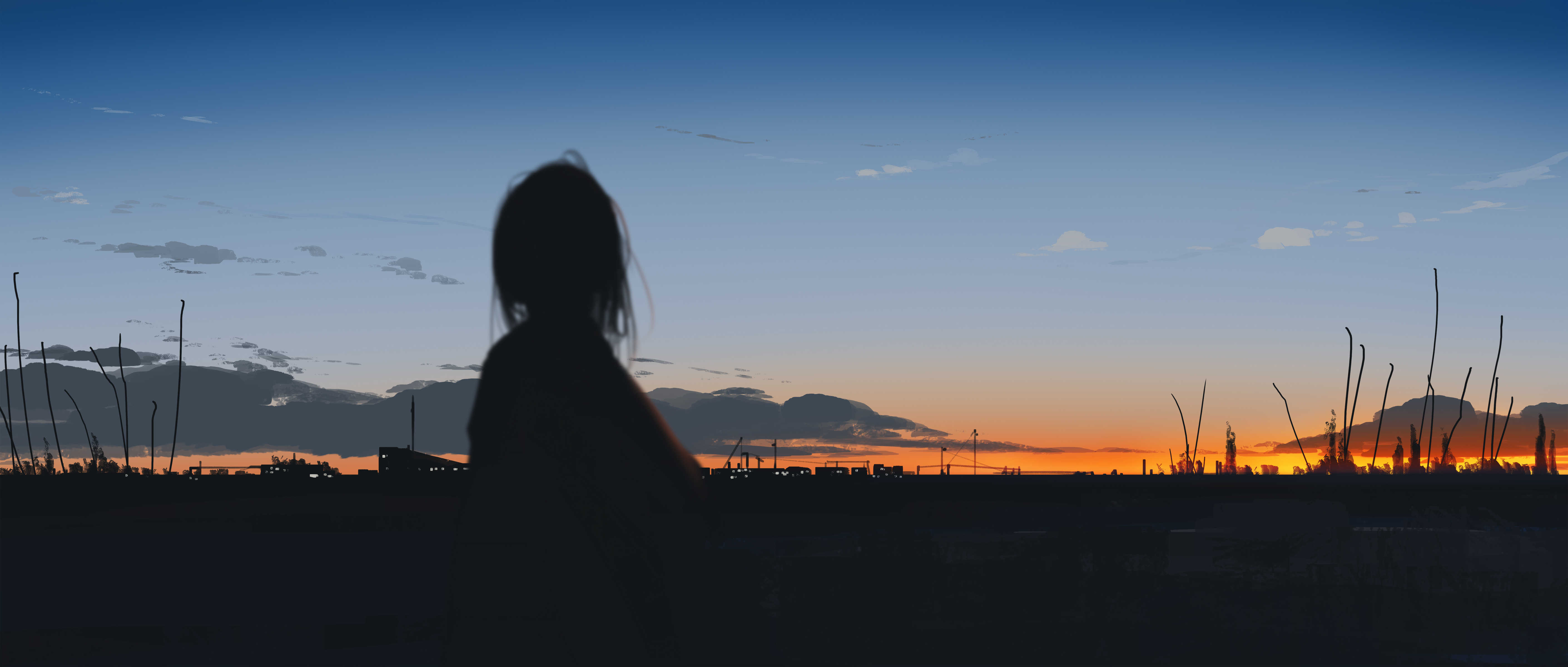 Silhouette of a woman against a sunset HD Wallpaper