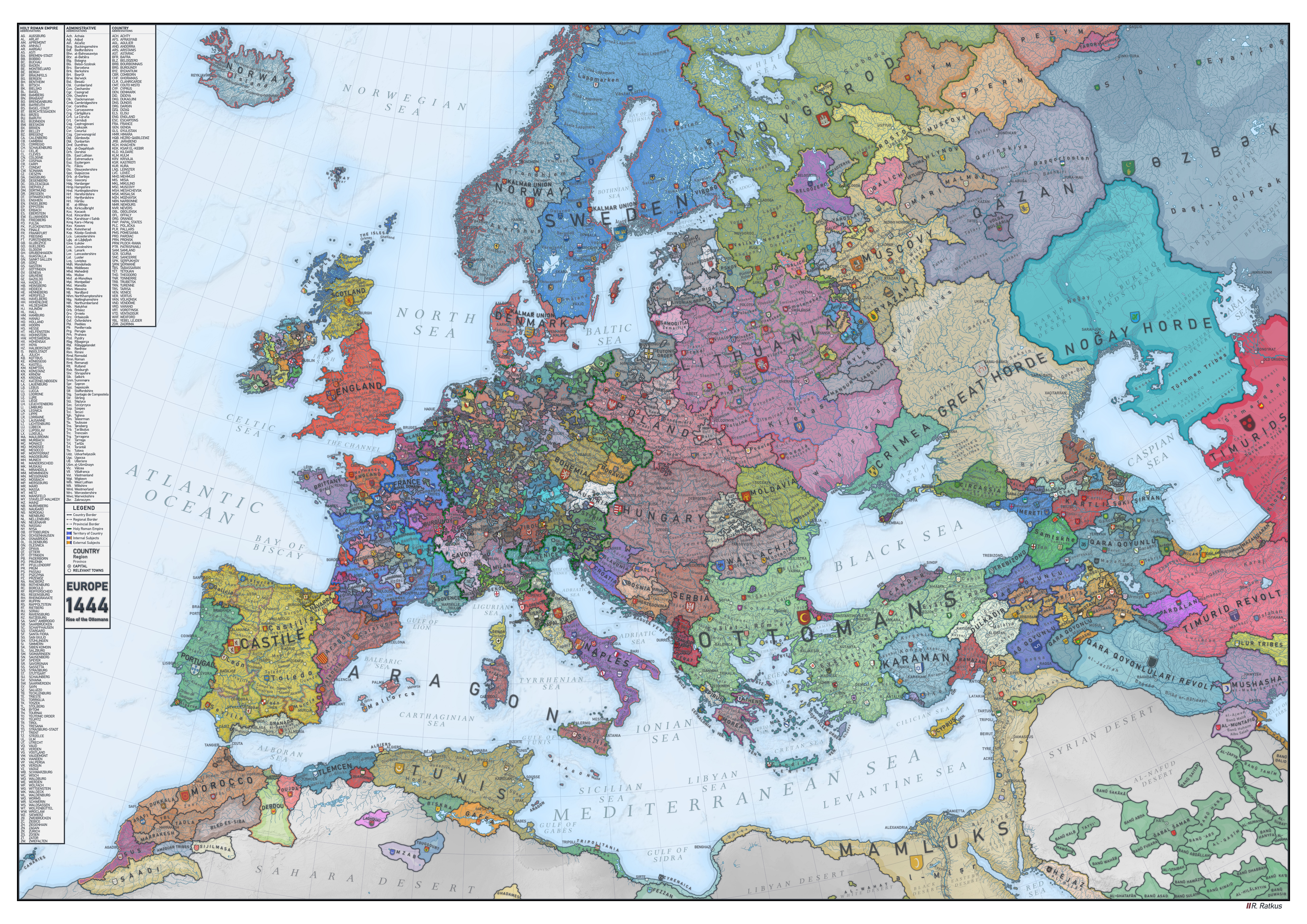 Historical map of Europe in 1444 HD Wallpaper