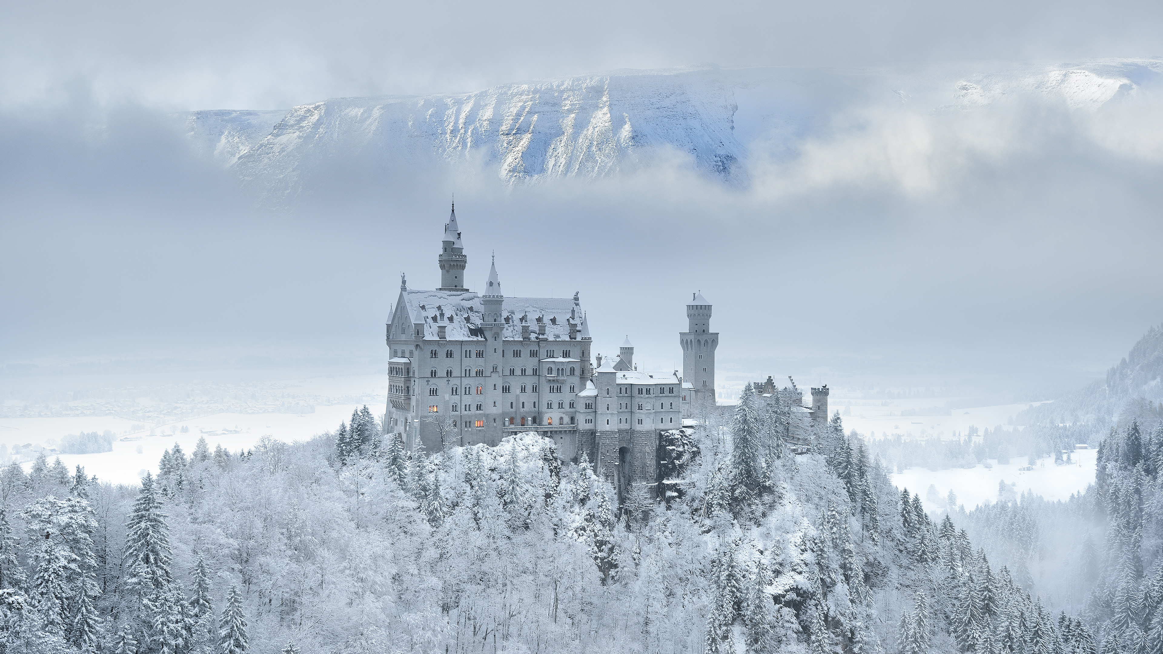 Neuschwanstein Castle in Winter Snow HD Wallpaper