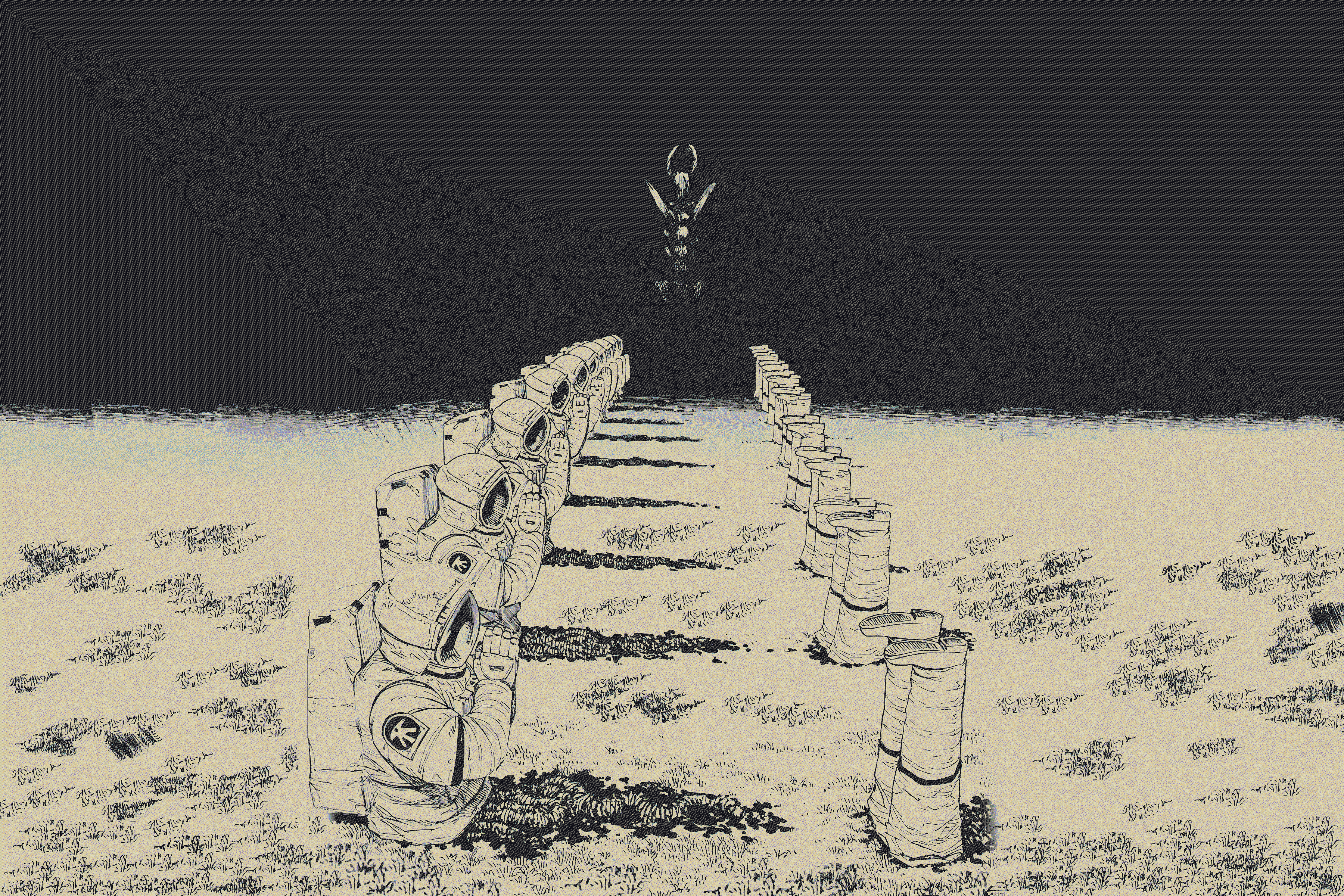 Chainsaw Man astronauts in monochrome HD Wallpaper