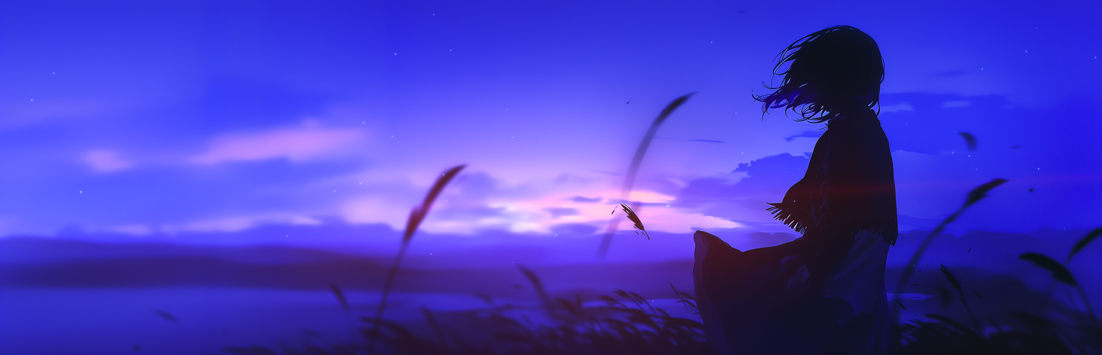 Scenery with a female character at sunset HD Wallpaper