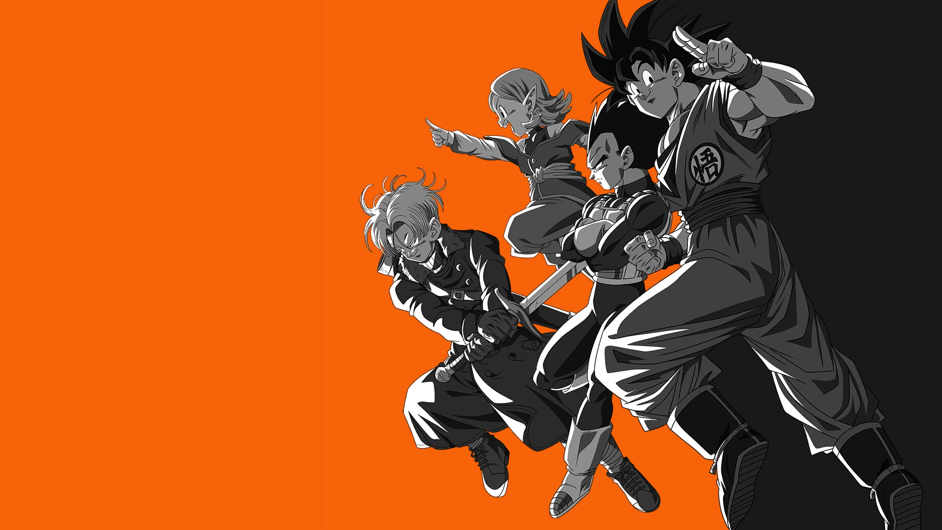 Dragon Ball Characters: Goku, Vegeta, Trunks, and Chronoa HD Wallpaper