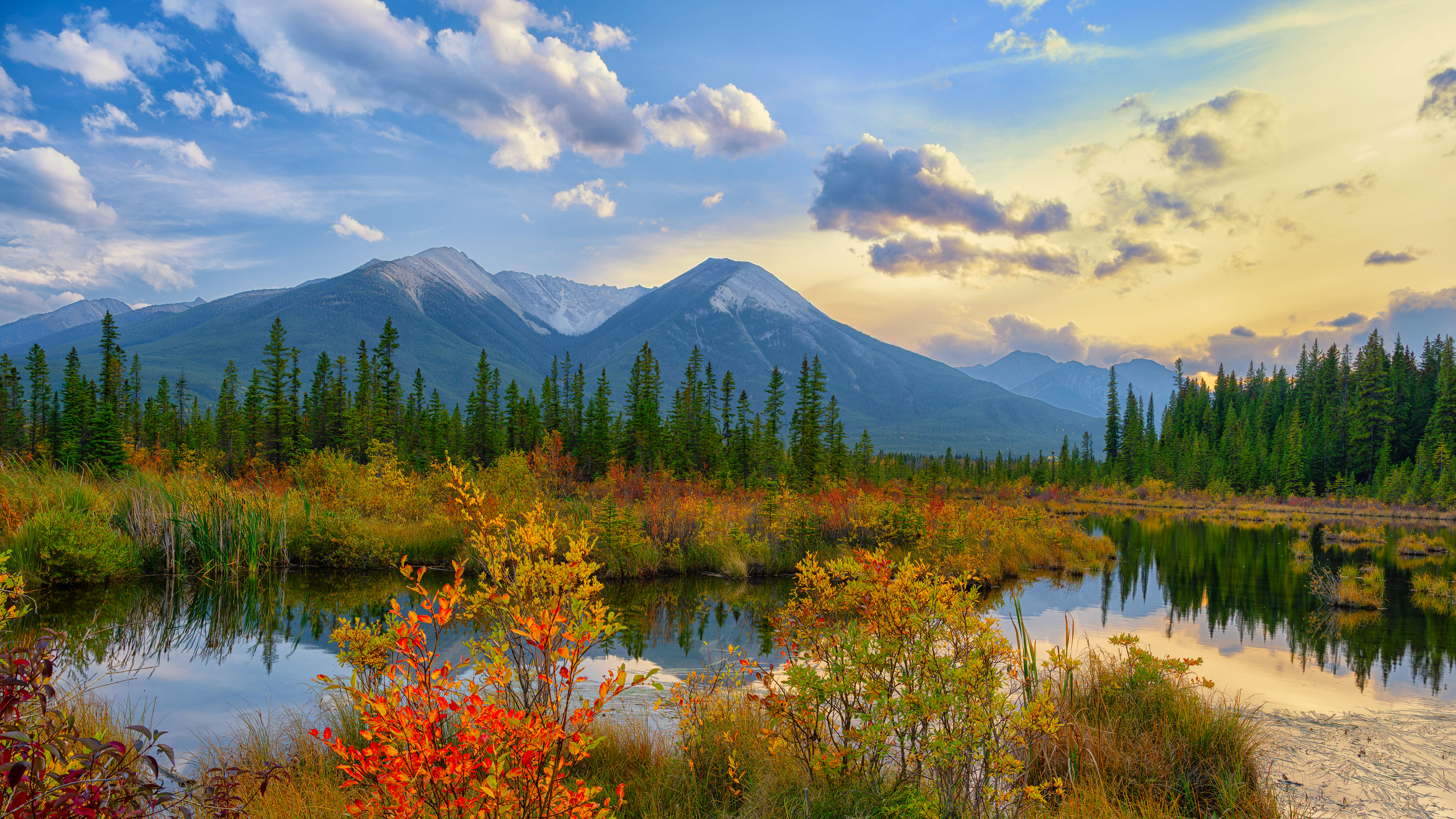 Autumn landscape with mountains and reflection HD Wallpaper