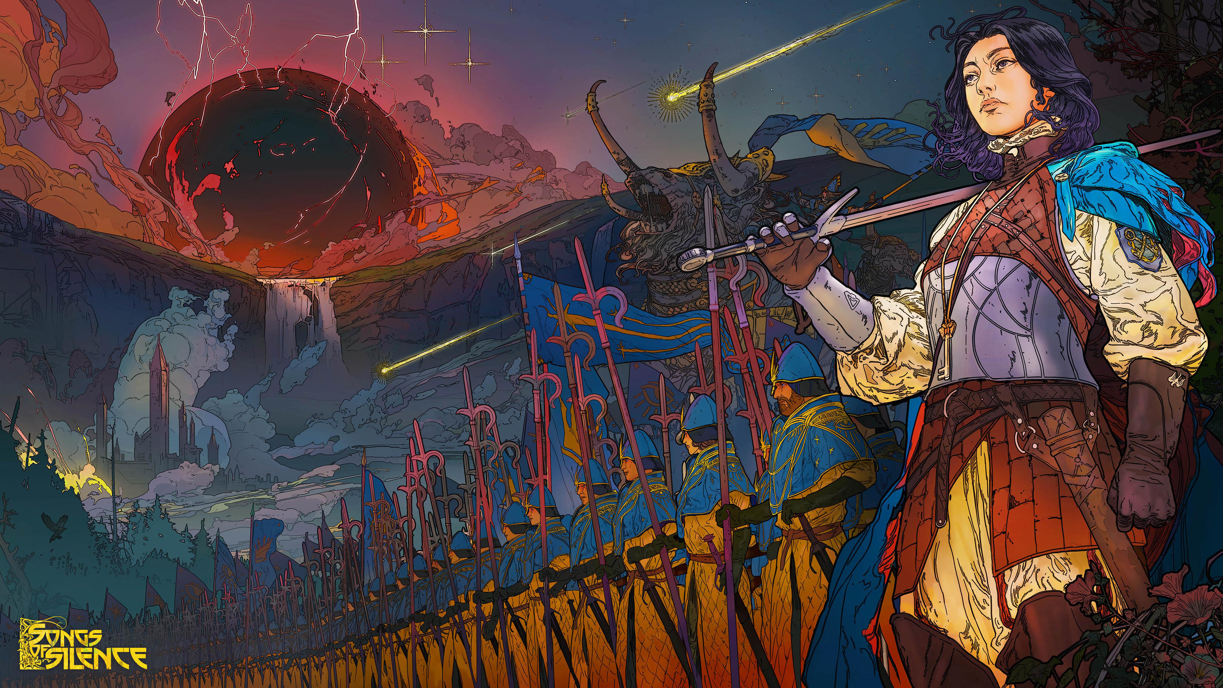 Songs of Silence: A Woman Leads an Army Under a Red Sky HD Wallpaper