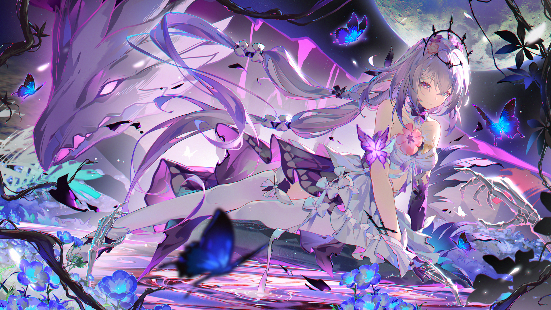 Castorice from Honkai: Star Rail with a Dragon and Butterflies HD Wallpaper