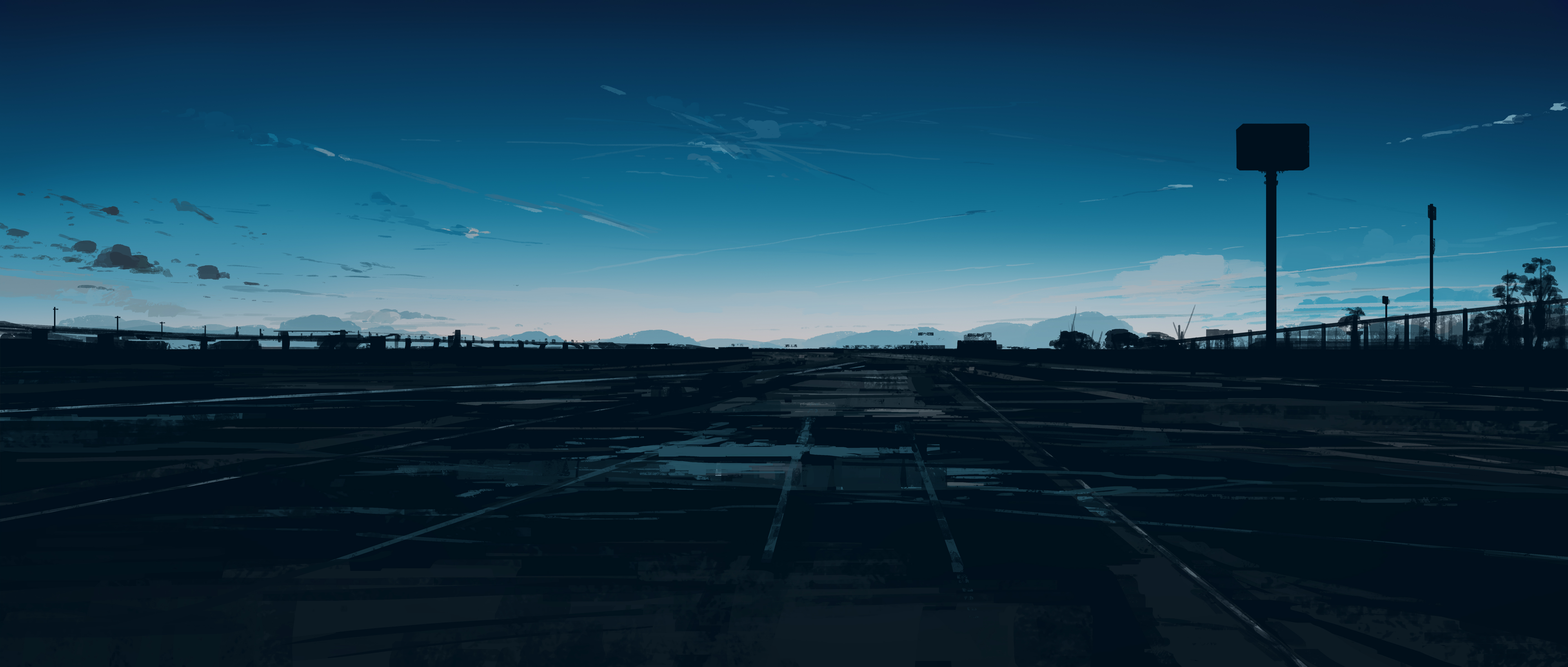 Wide Screen Digital Art of a Sunrise Over a Cityscape HD Wallpaper