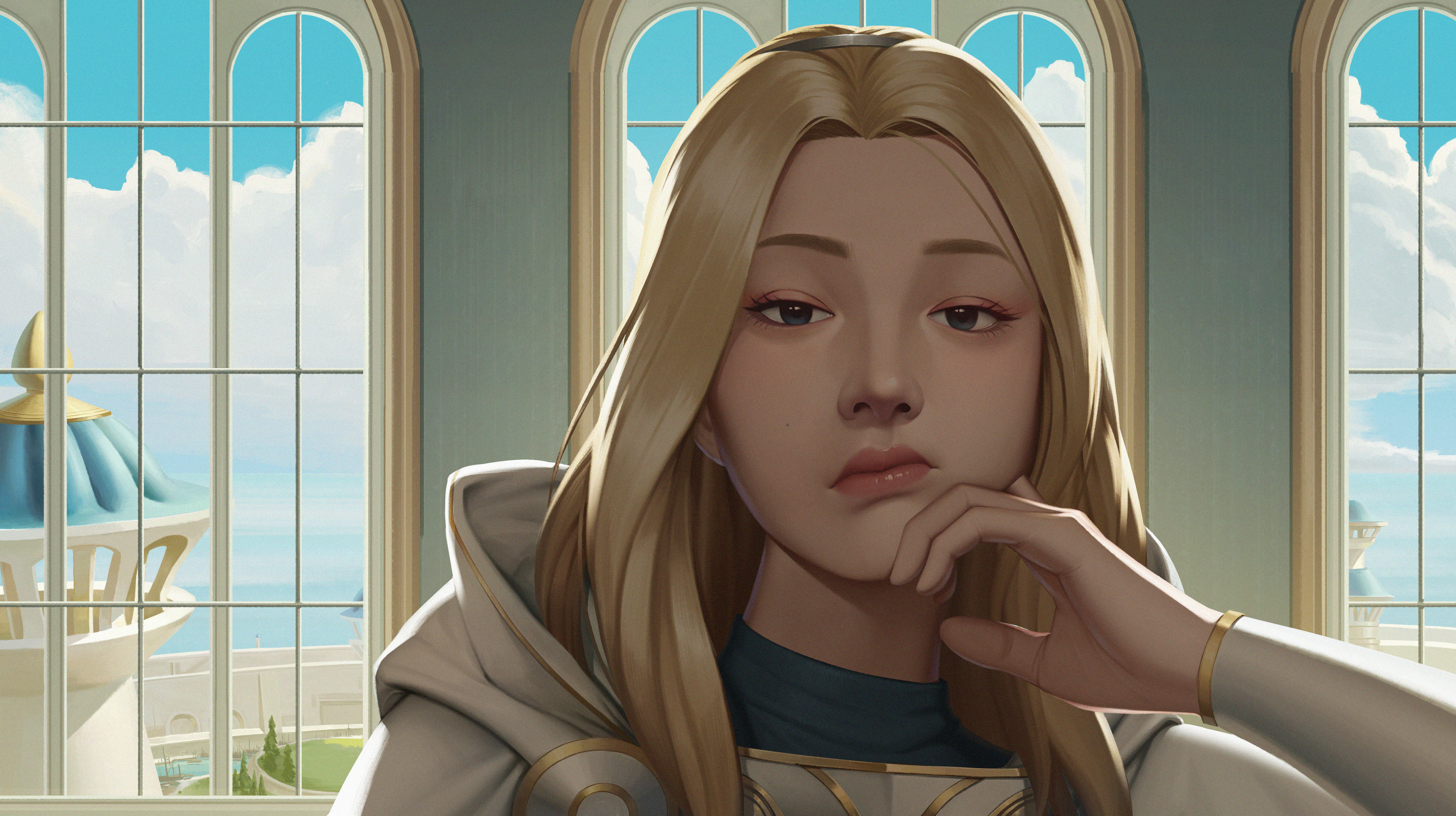 Lux from League of Legends with hand on chin HD Wallpaper