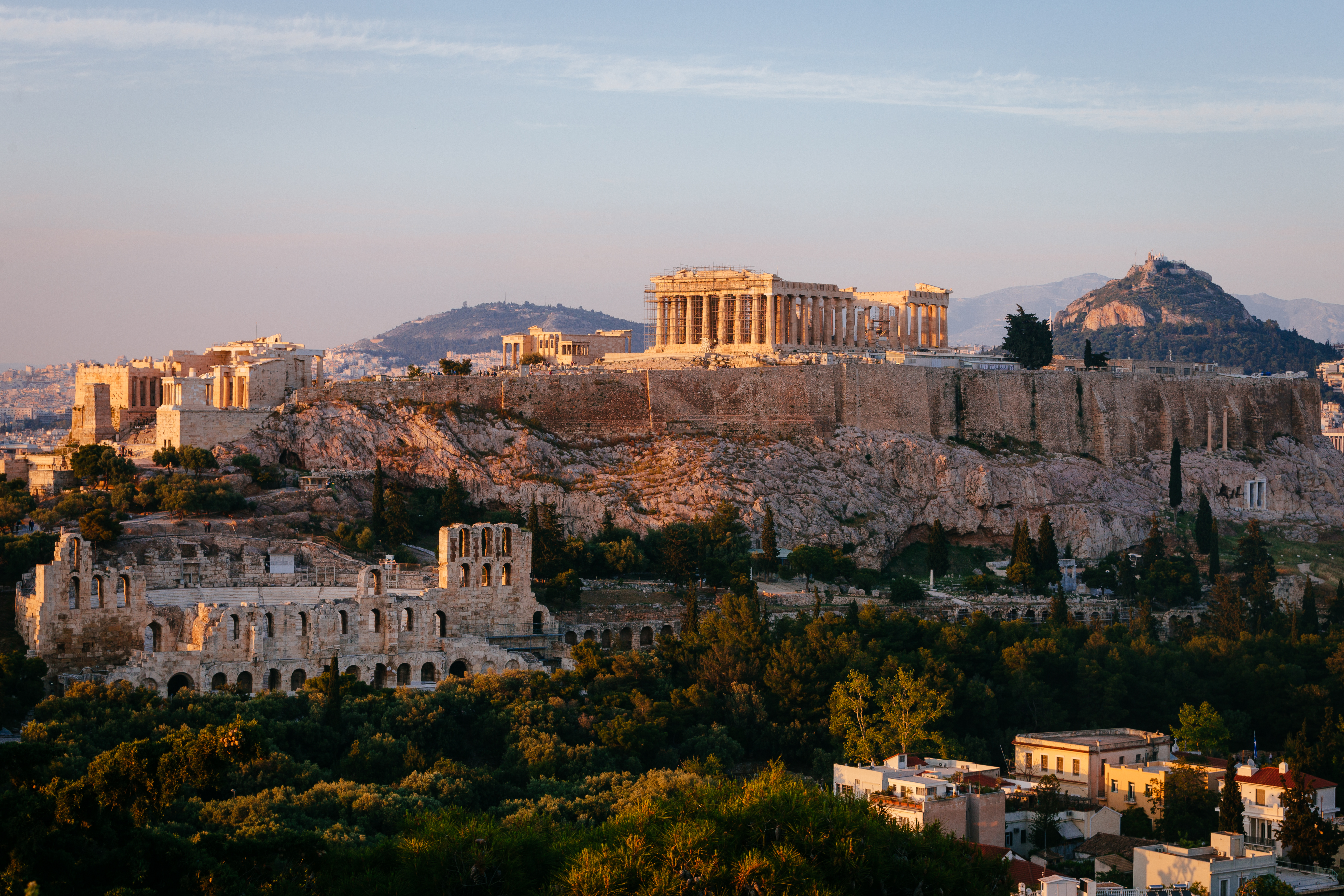 The Acropolis and Parthenon in Athens, Greece at Sunset HD Wallpaper