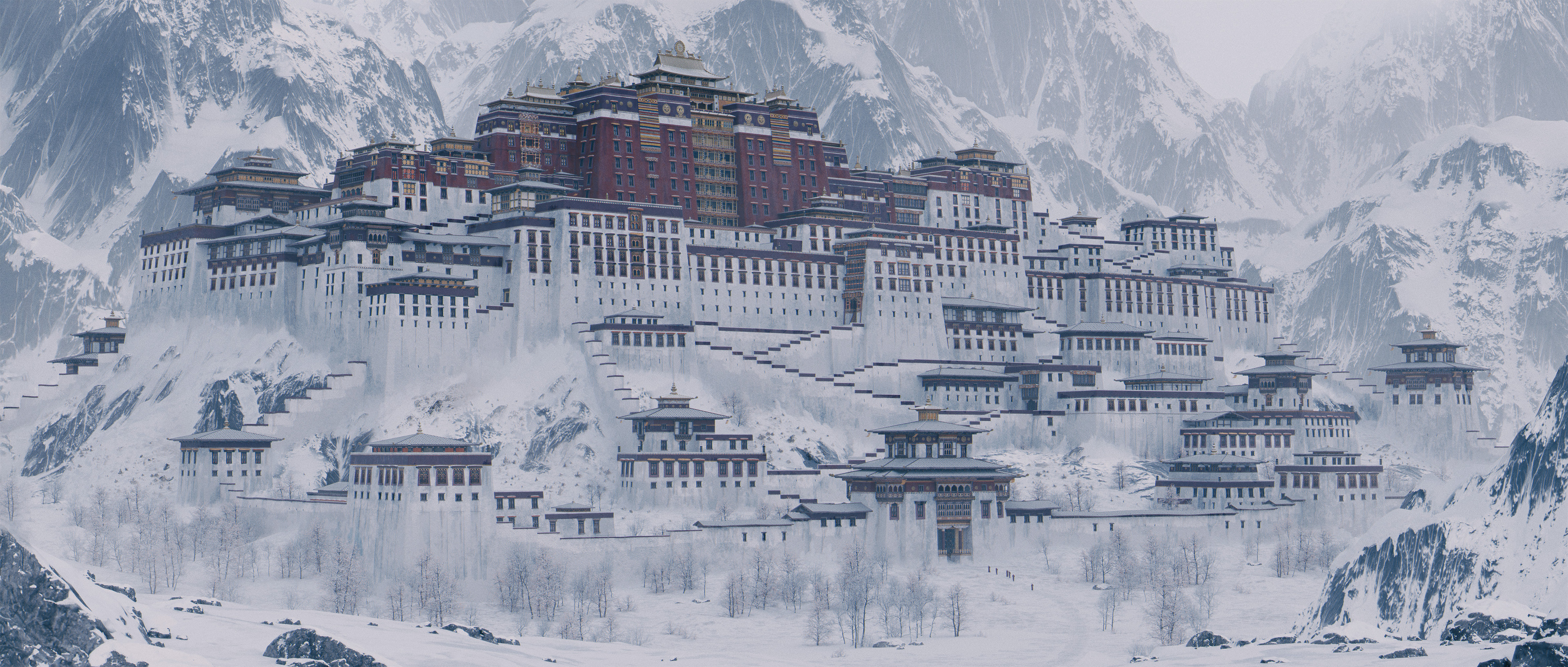 Fantasy Potala Palace in Snowy Mountains HD Wallpaper
