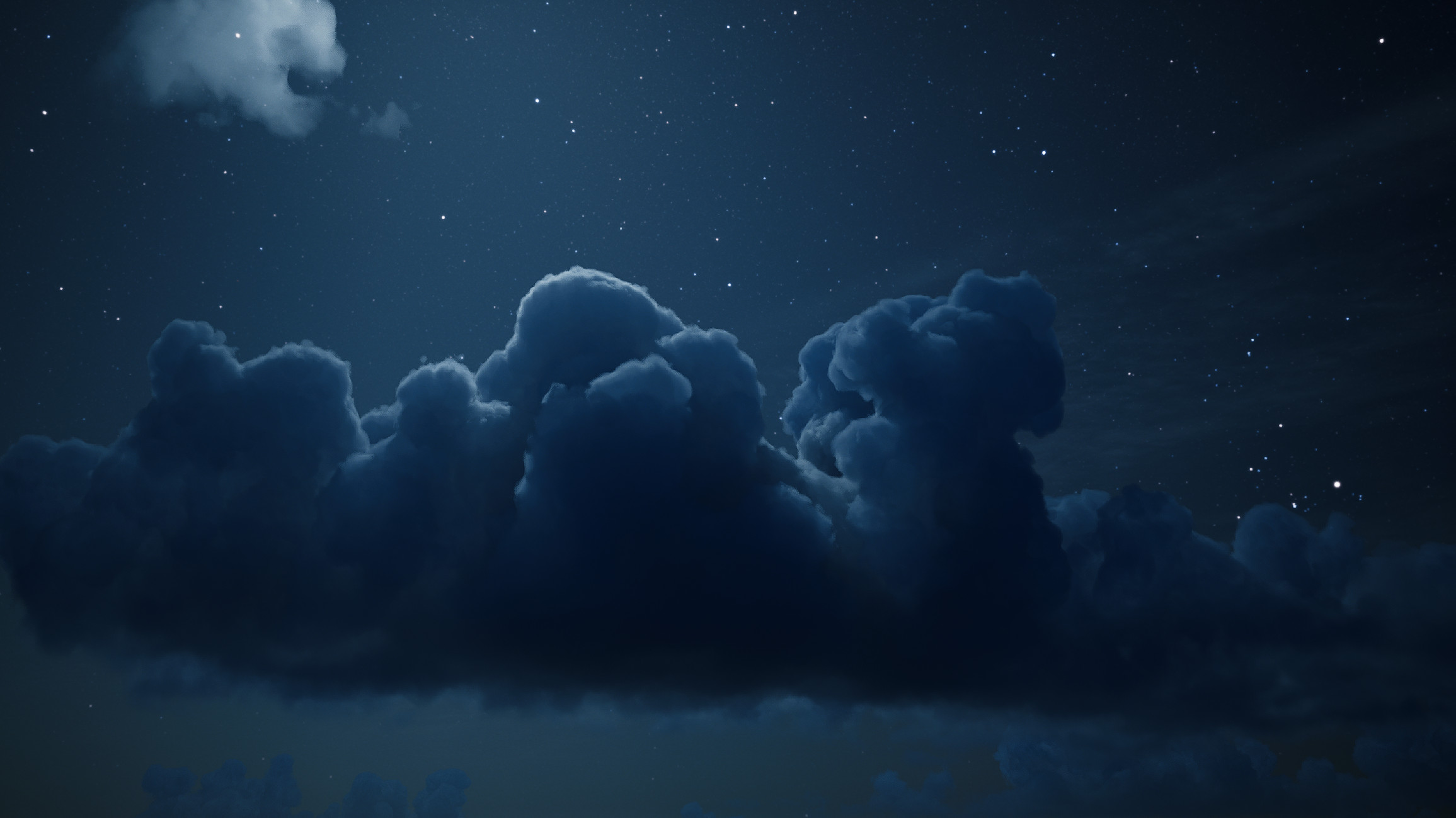 Volumetric clouds at night with stars HD Wallpaper