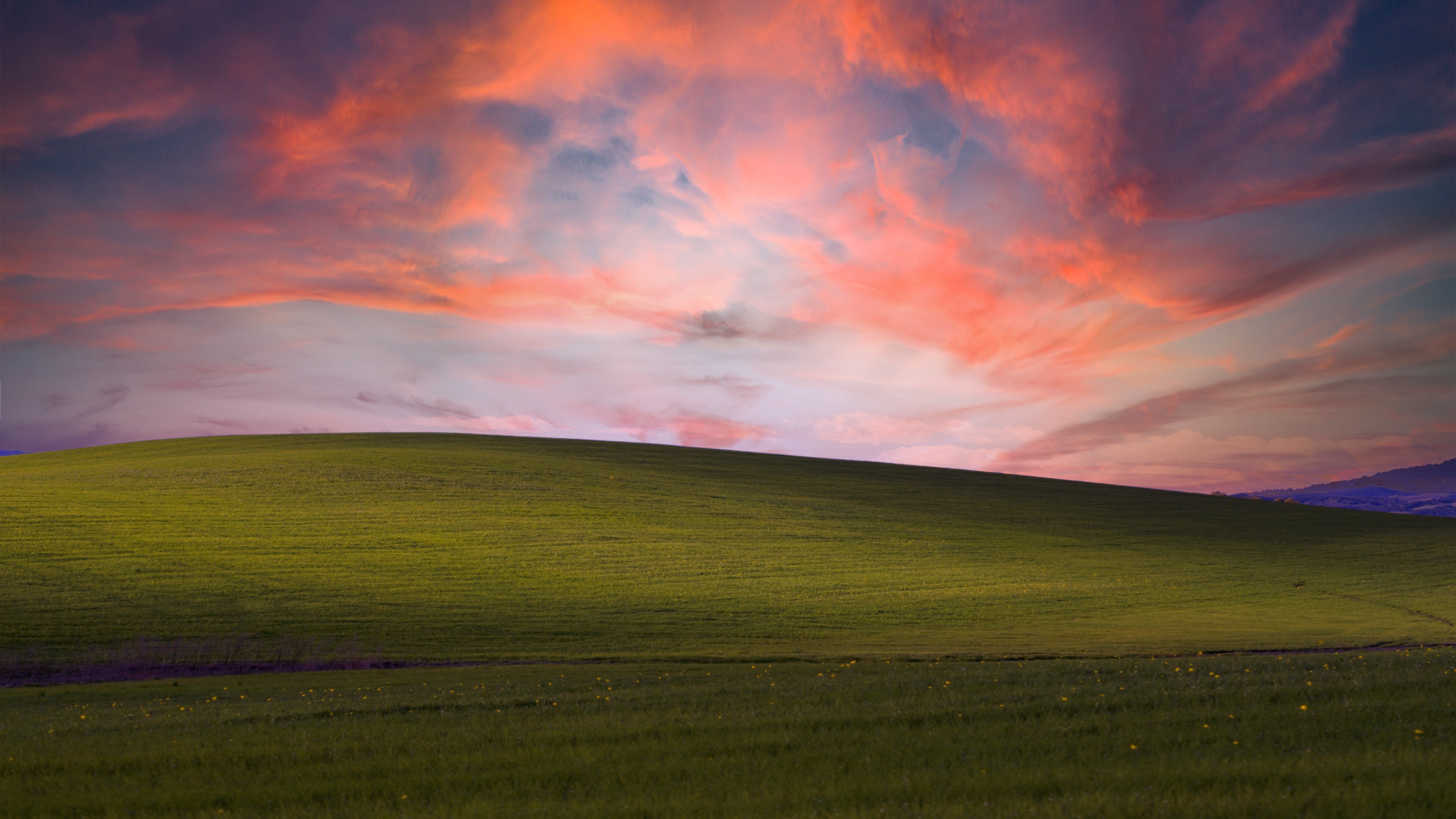 Windows XP Bliss wallpaper with rolling green hills and sunset clouds HD Wallpaper