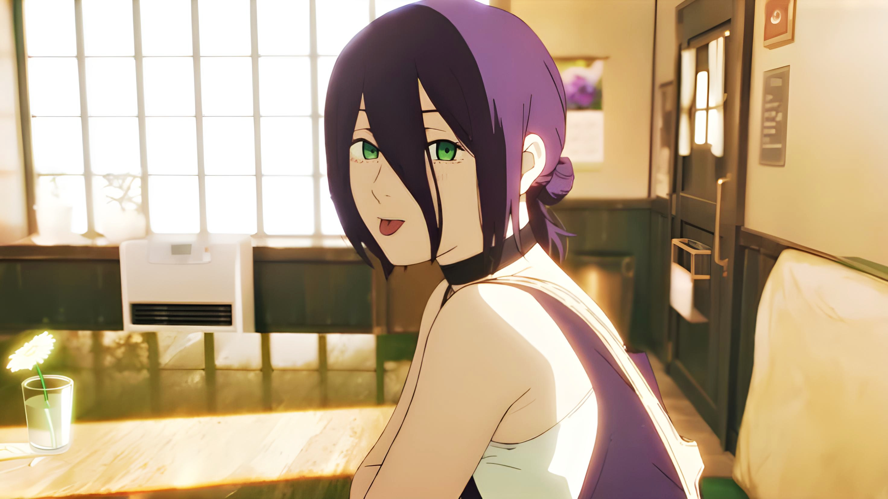 Reze from Chainsaw Man smiling with tongue out HD Wallpaper
