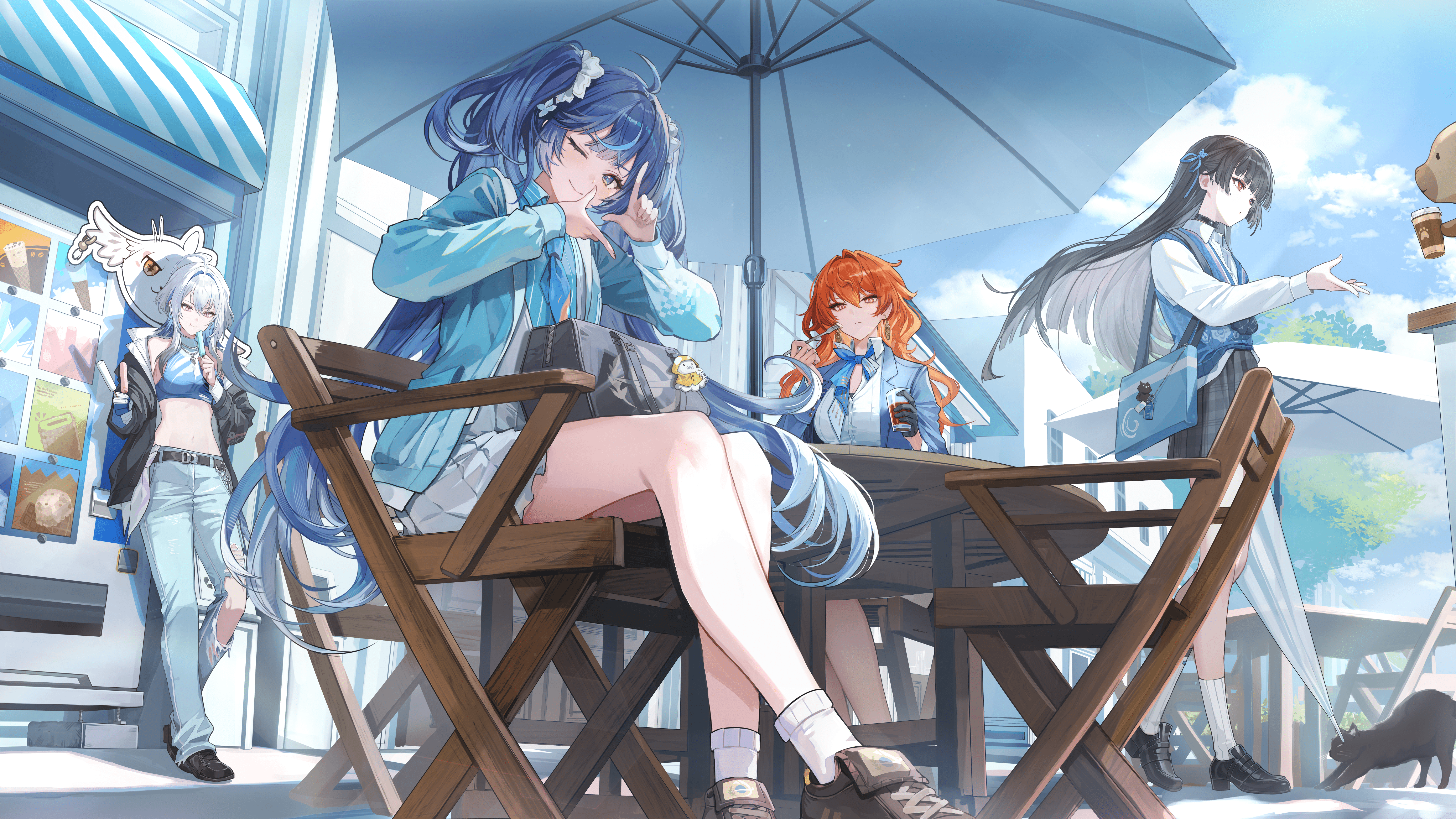 Wuthering Waves girls at an outdoor cafe HD Wallpaper