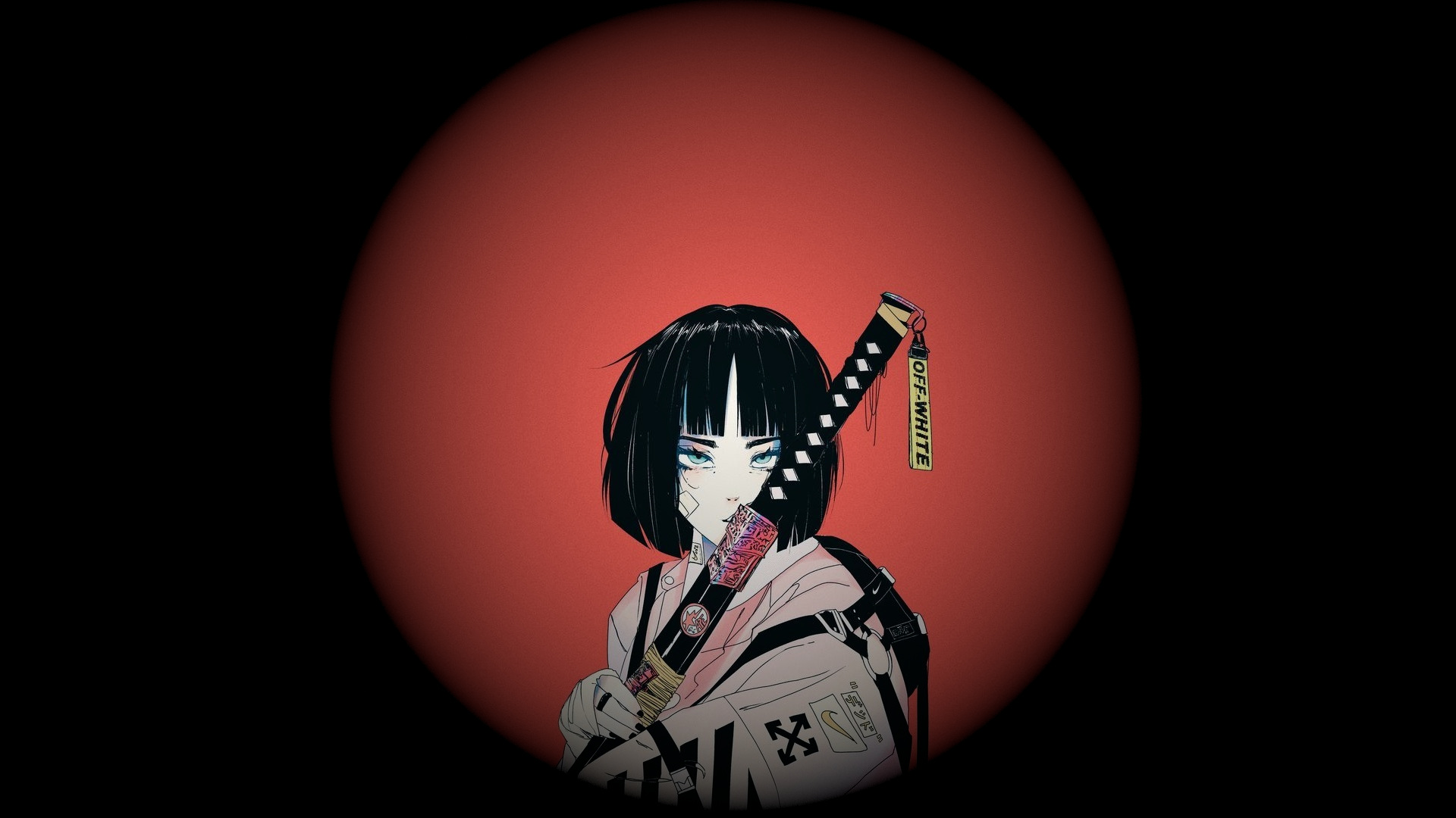 Woman with sword and kimono, Off-White HD Wallpaper