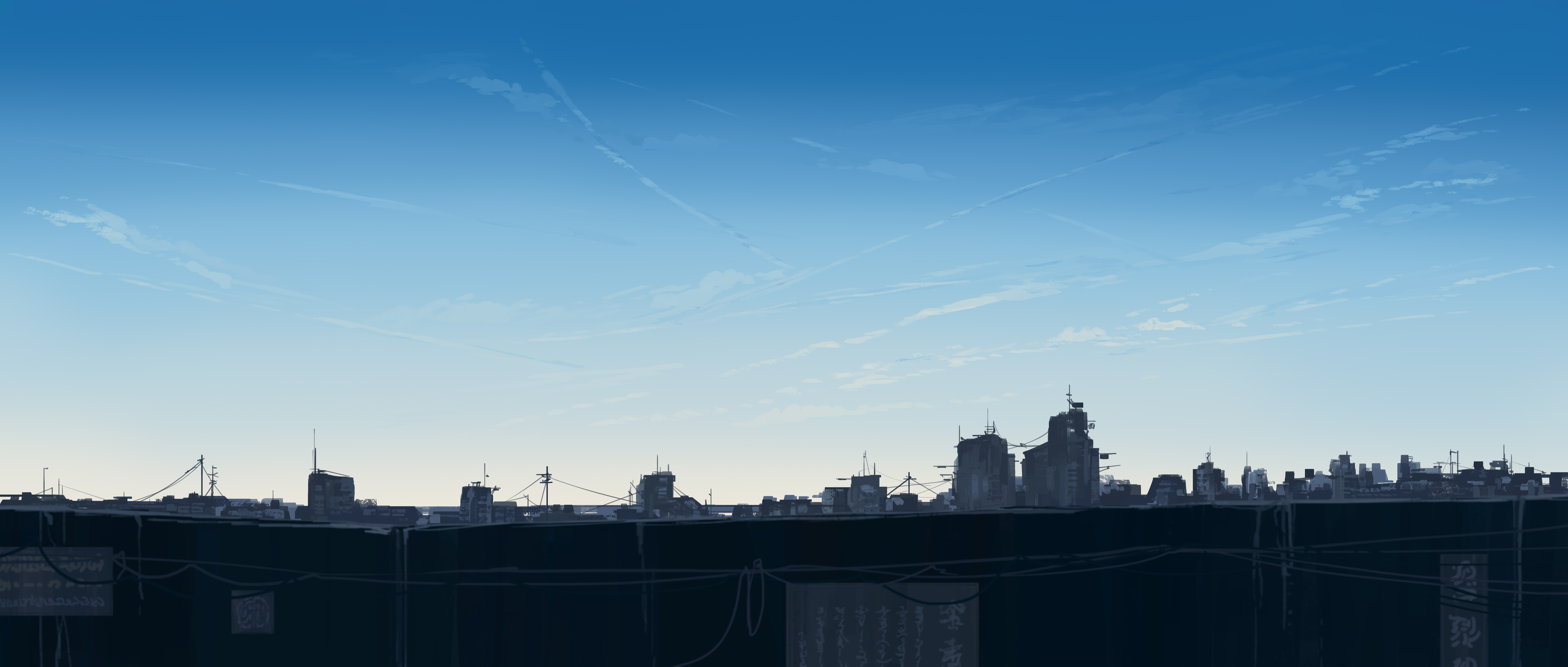Cityscape with tall buildings under a blue sky HD Wallpaper