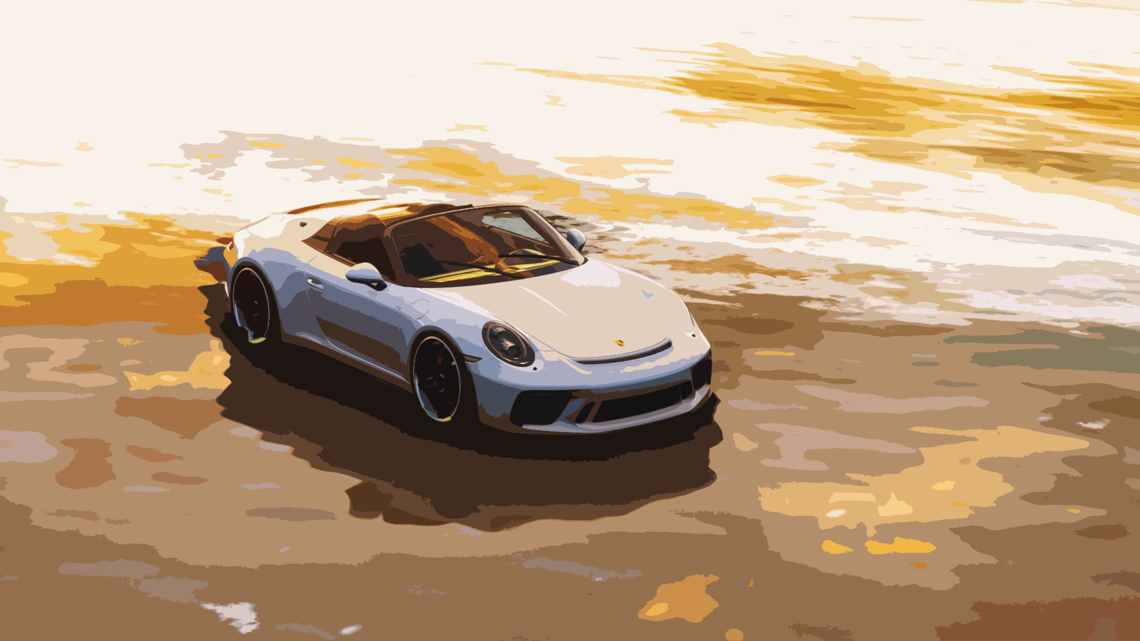 Porsche 911 Carrera Convertible on Wet Sand HD Wallpaper