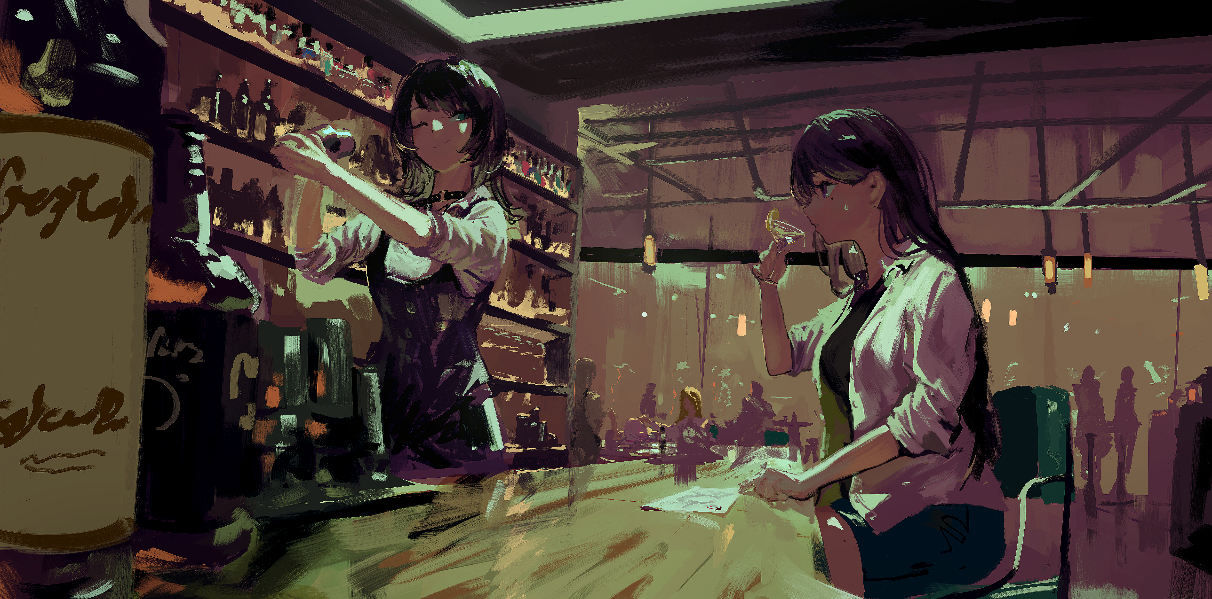 MyGO!!!!! Shiina Taki and friend at a bar HD Wallpaper