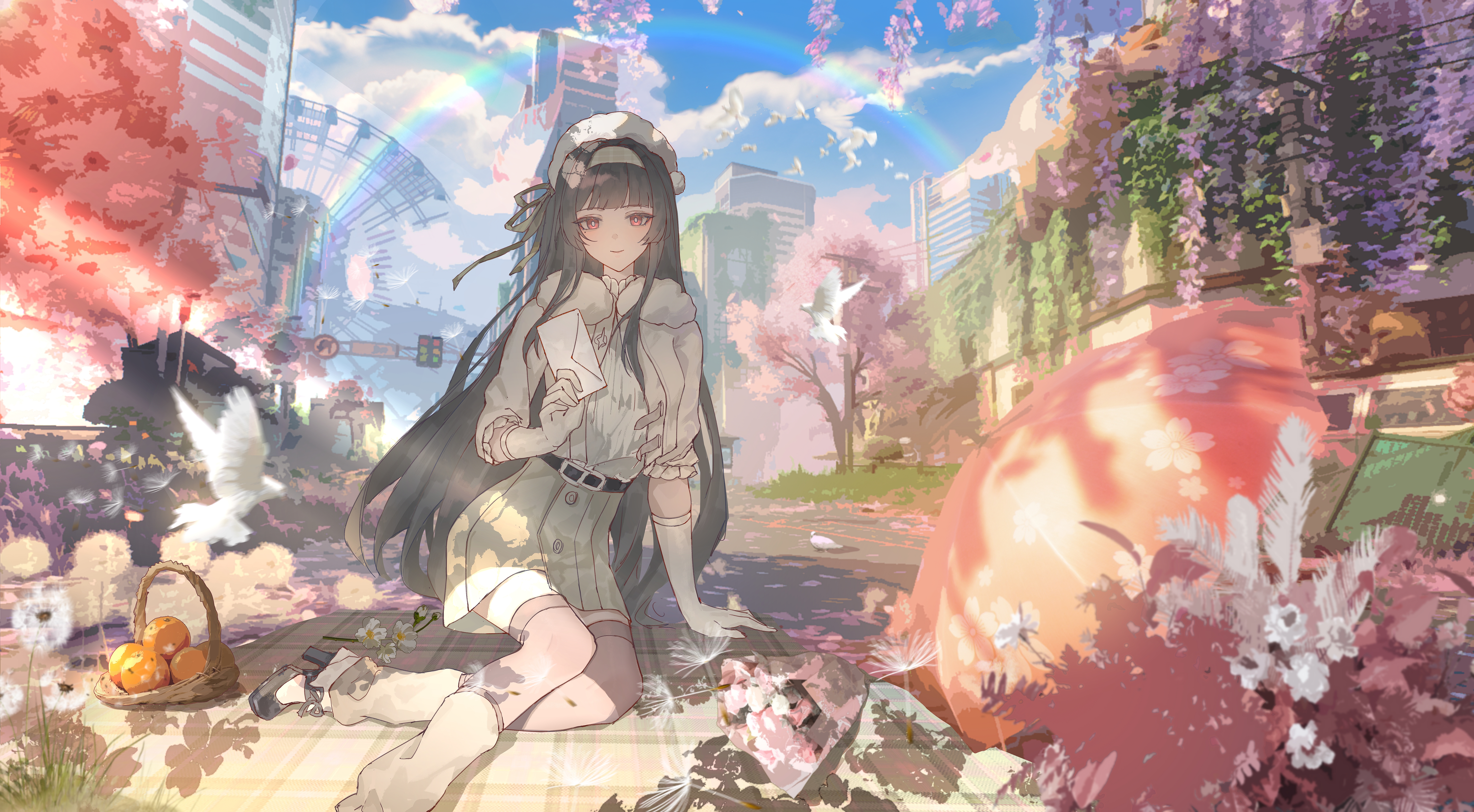 Chisa from Wuthering Waves sitting outdoors with flowers HD Wallpaper