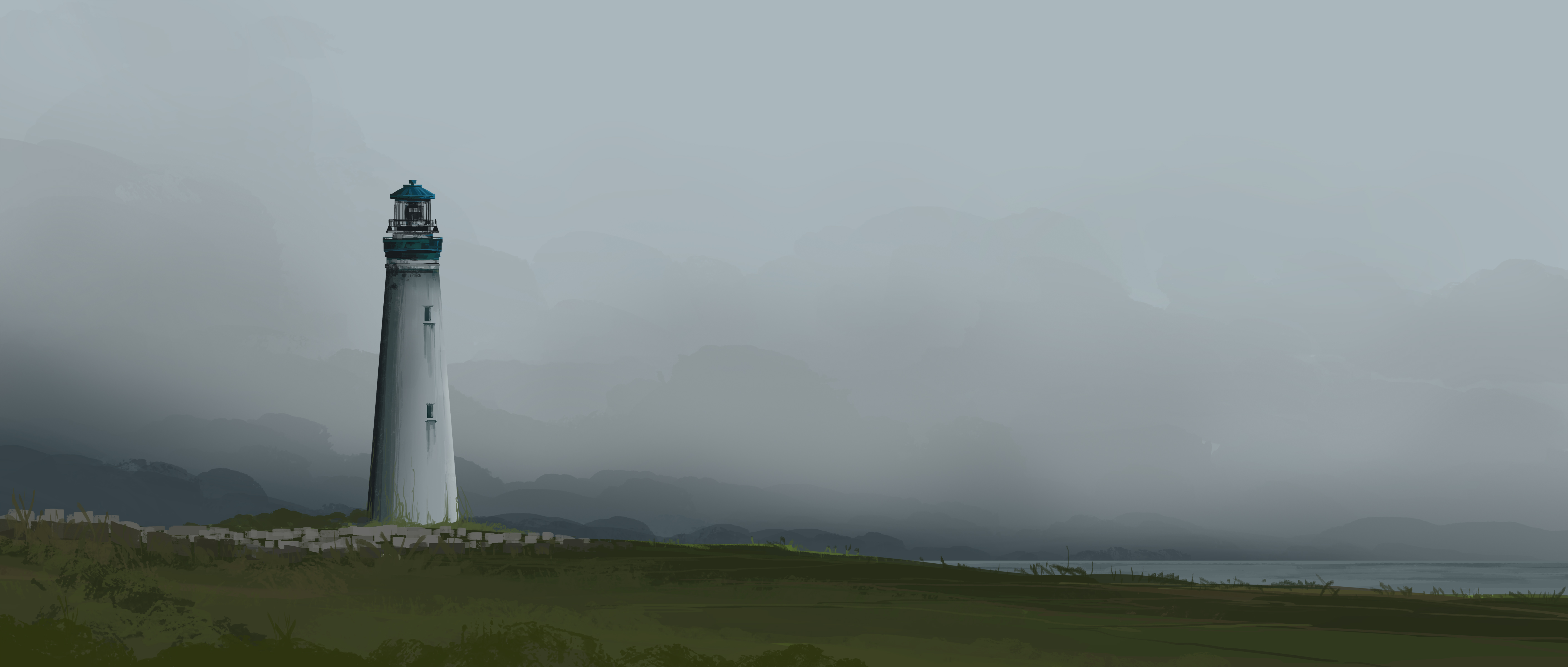Lighthouse on a foggy coast HD Wallpaper