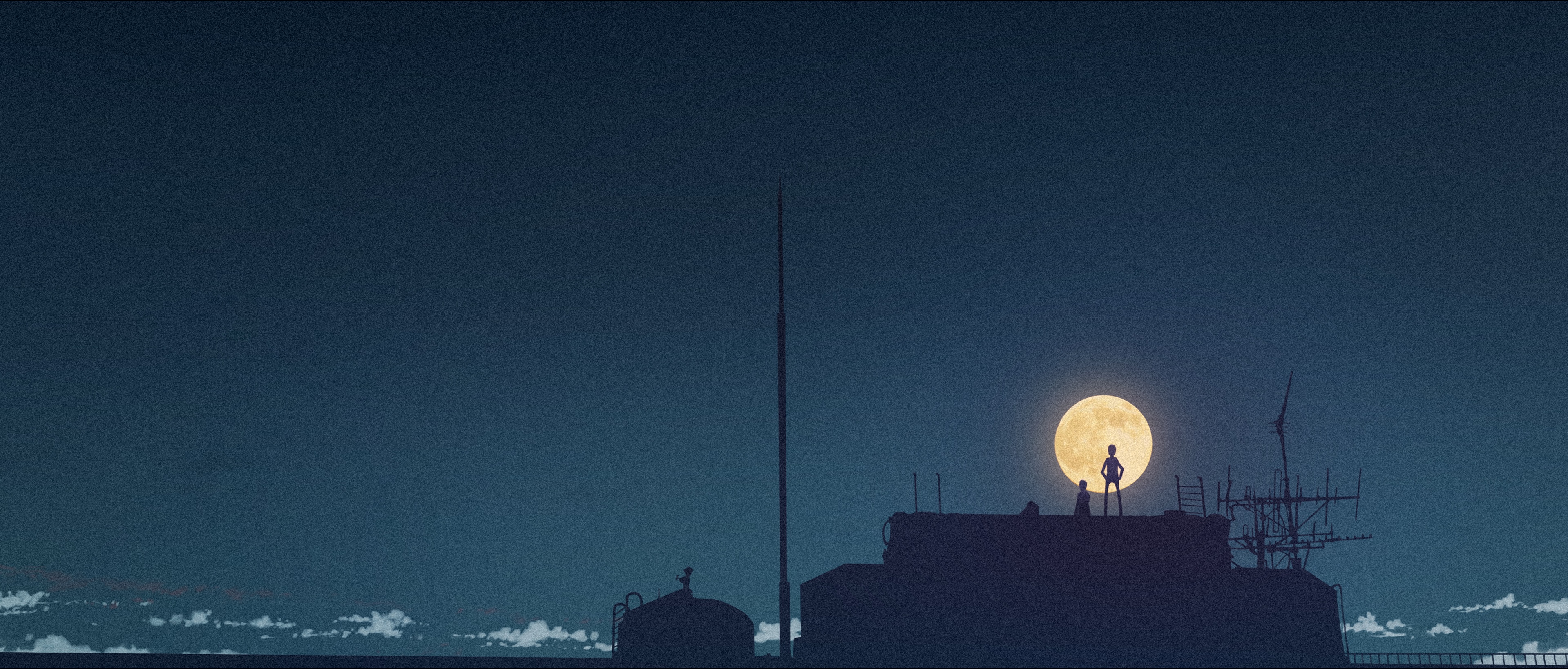 Silhouette of a person against a full moon HD Wallpaper
