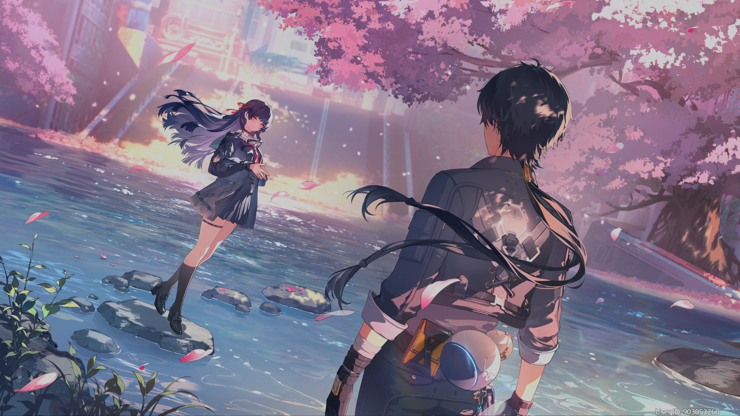 Wuthering Waves: Rover and Chisa by the Water HD Wallpaper