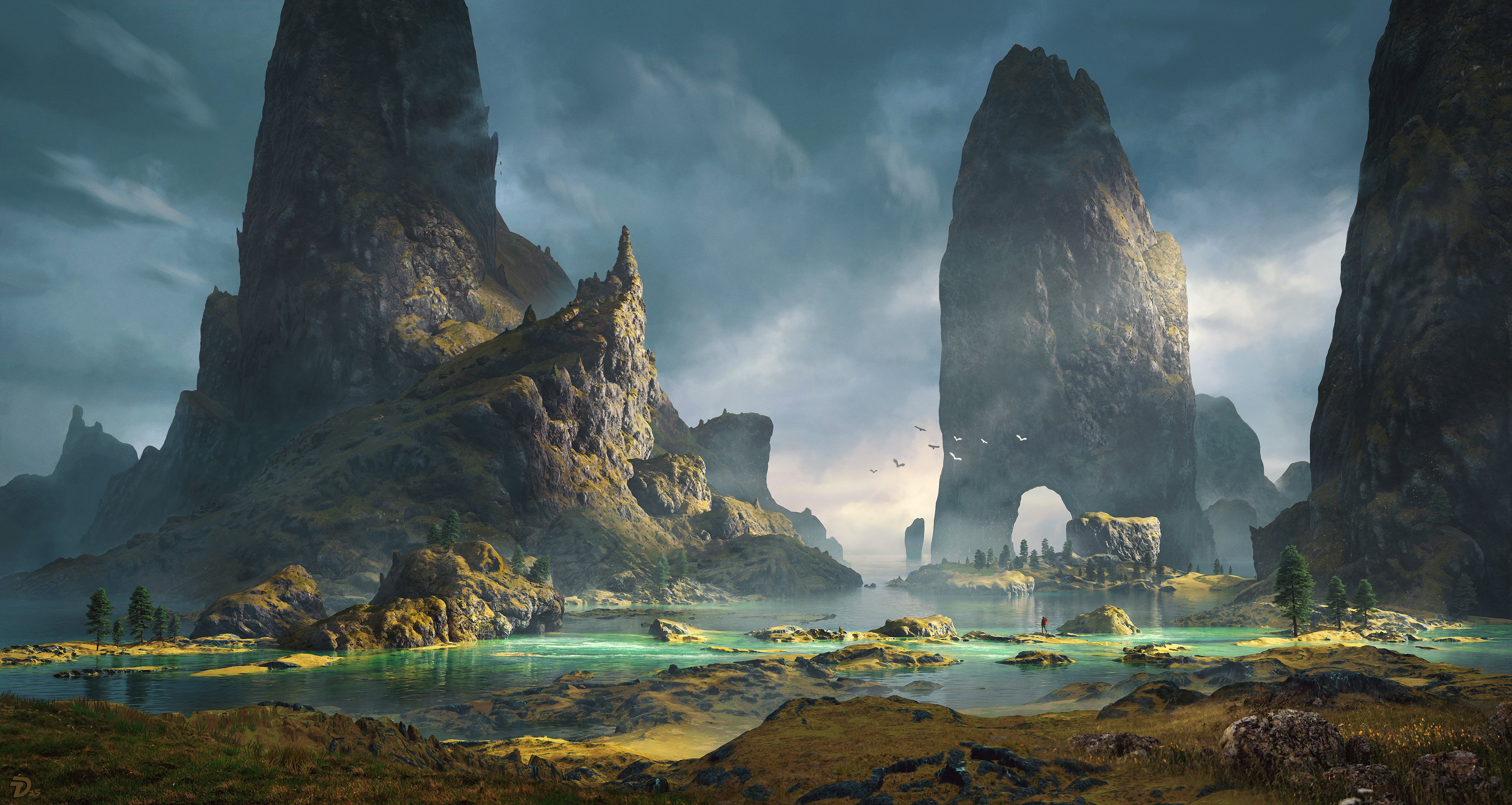 Dominic van Velsens Digital Painting of a Rocky Landscape HD Wallpaper