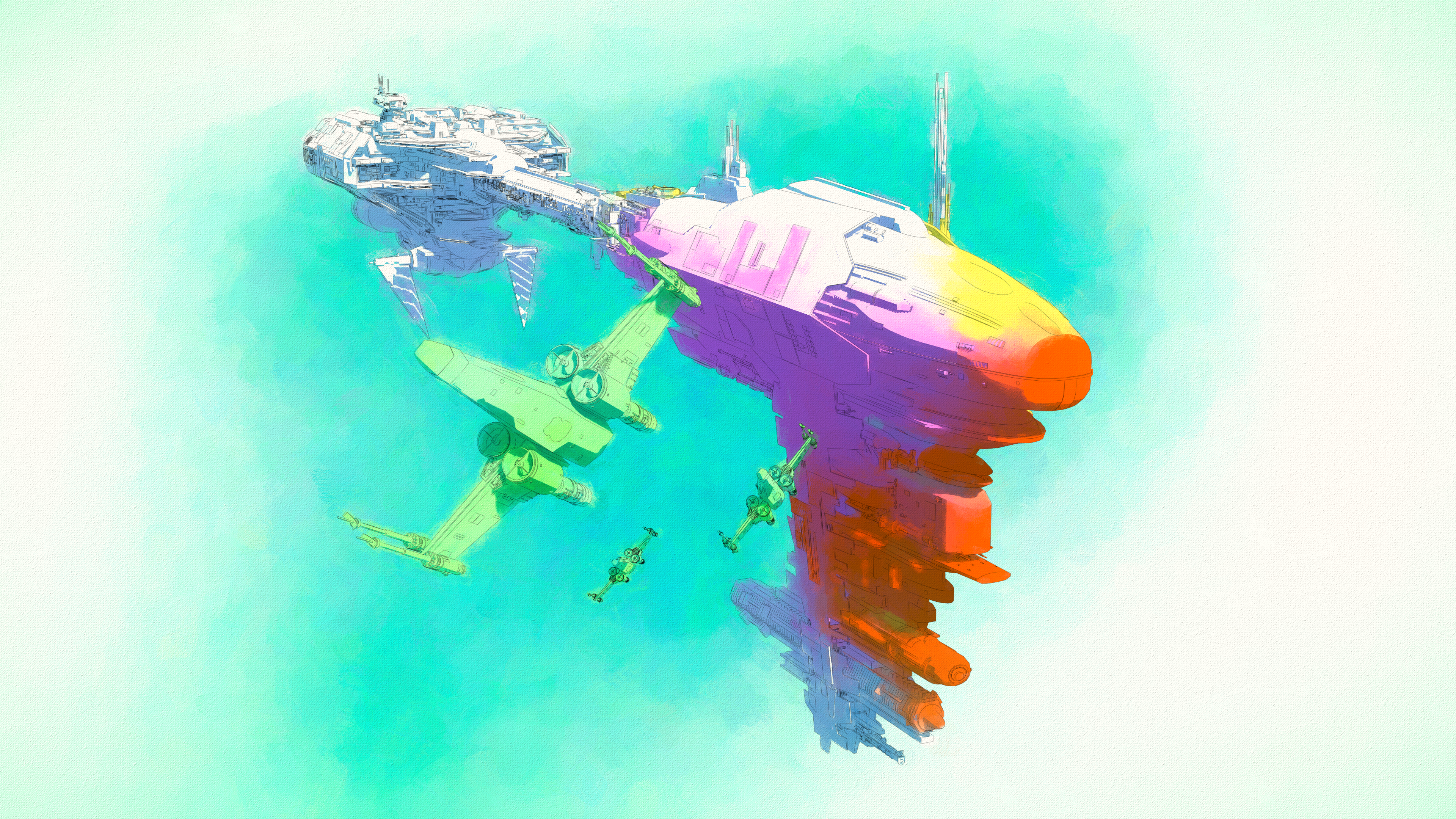 Star Wars Nebulon-B and X-wing in watercolor style HD Wallpaper