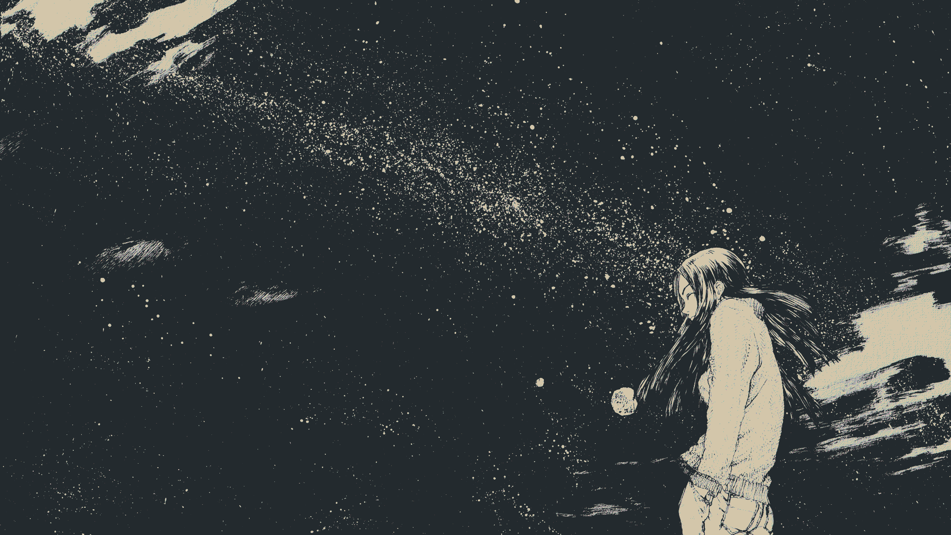 Woman looking at the starry night sky HD Wallpaper