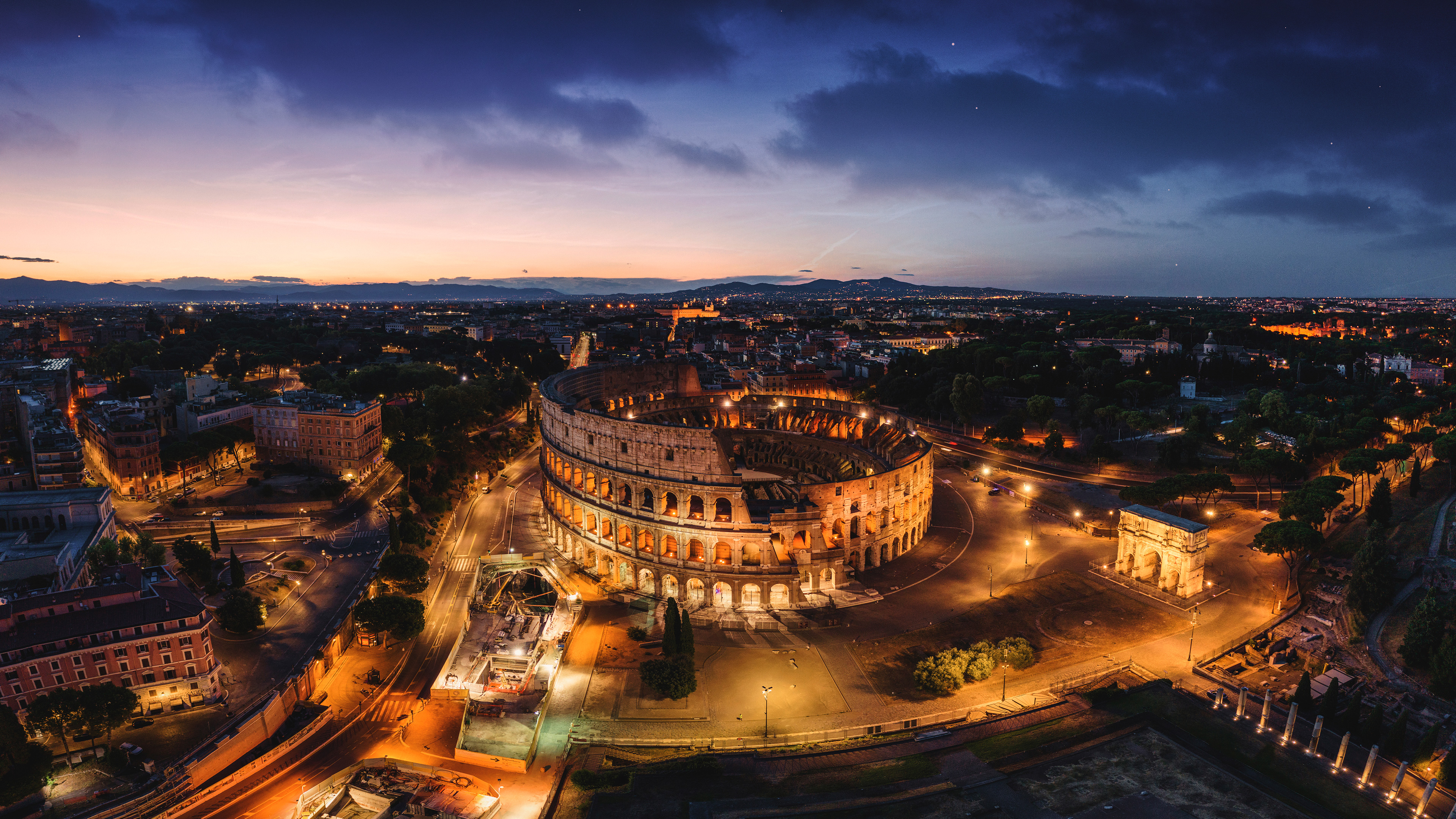 Colosseum and Arch of Constantine at Dusk HD Wallpaper