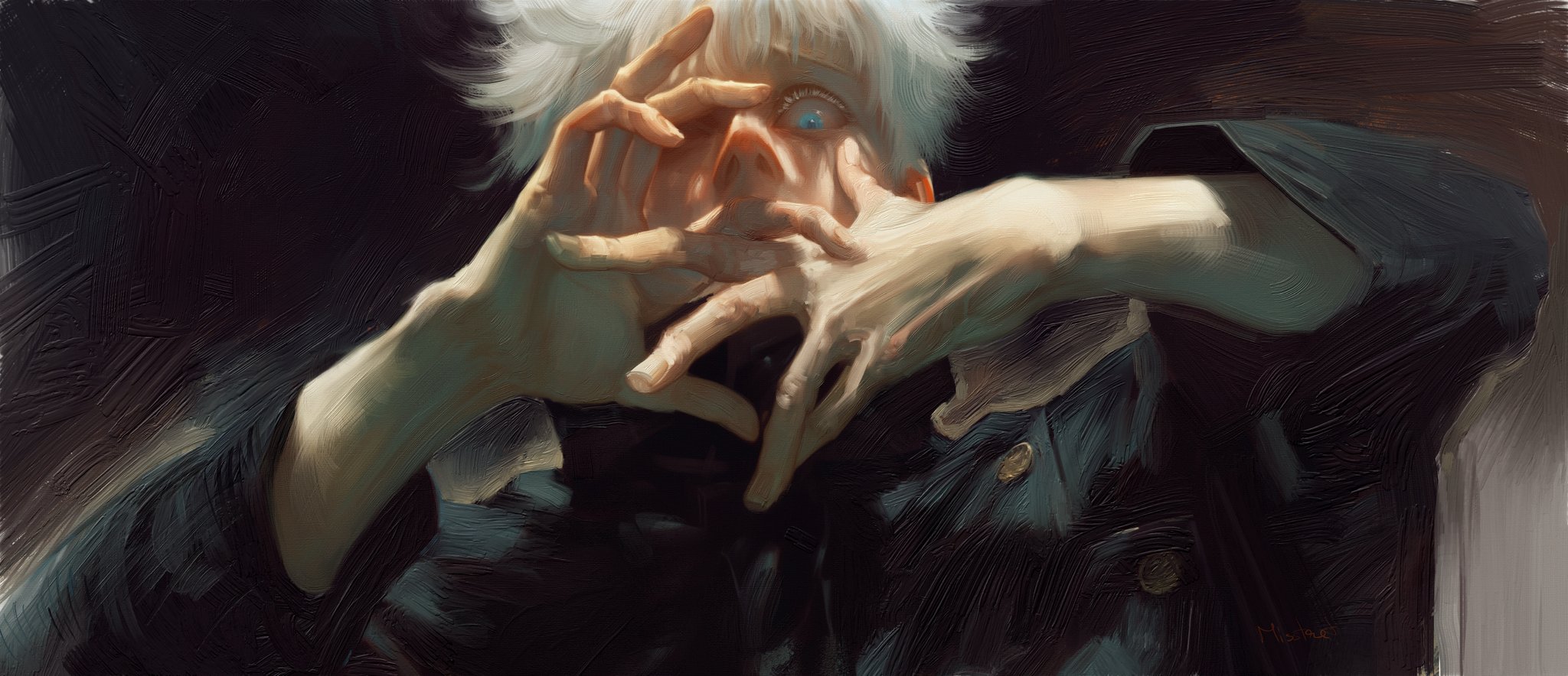 Satoru Gojo from Jujutsu Kaisen performing hand signs HD Wallpaper