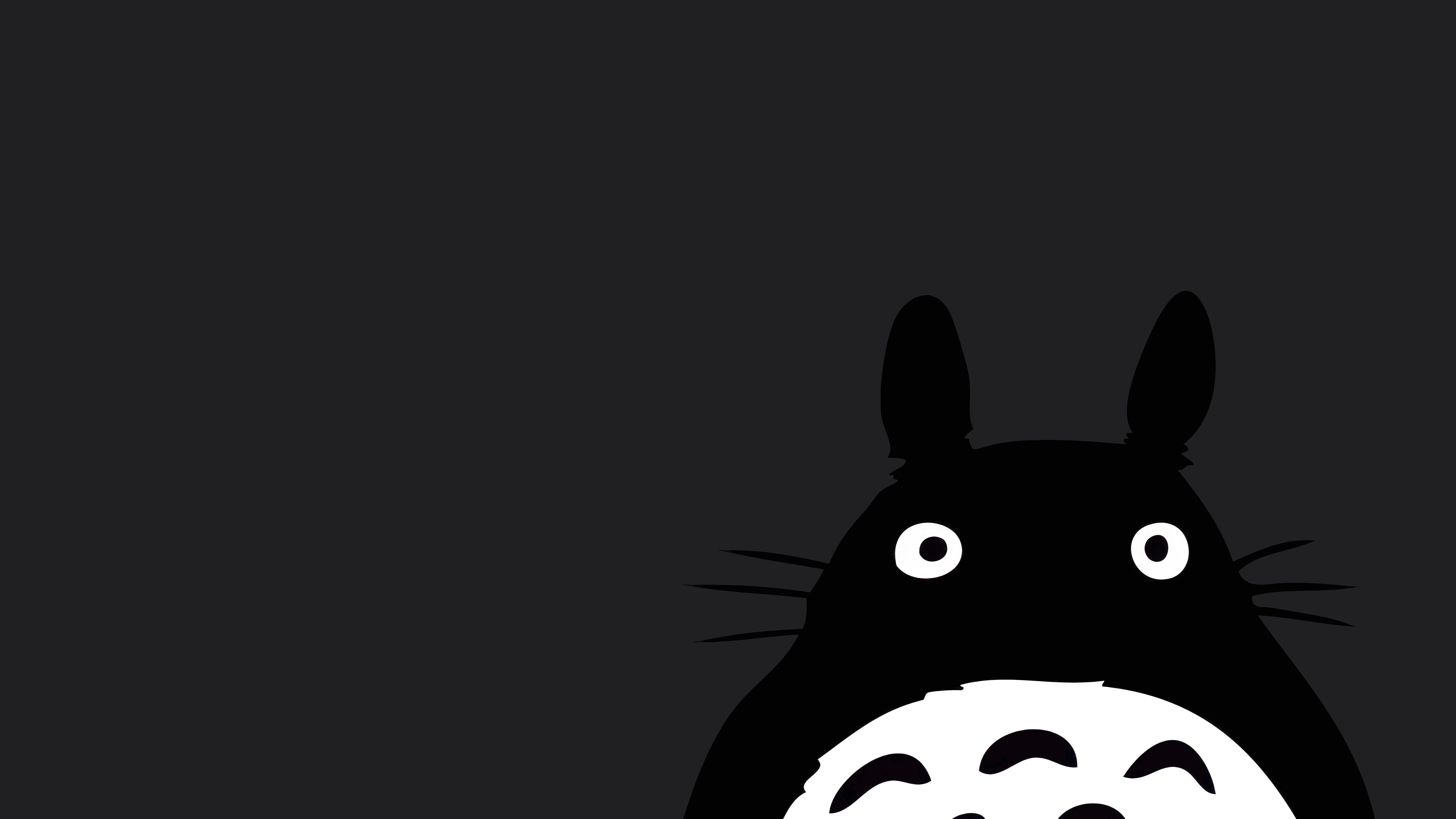 Totoro peeking from the side on a gray background HD Wallpaper