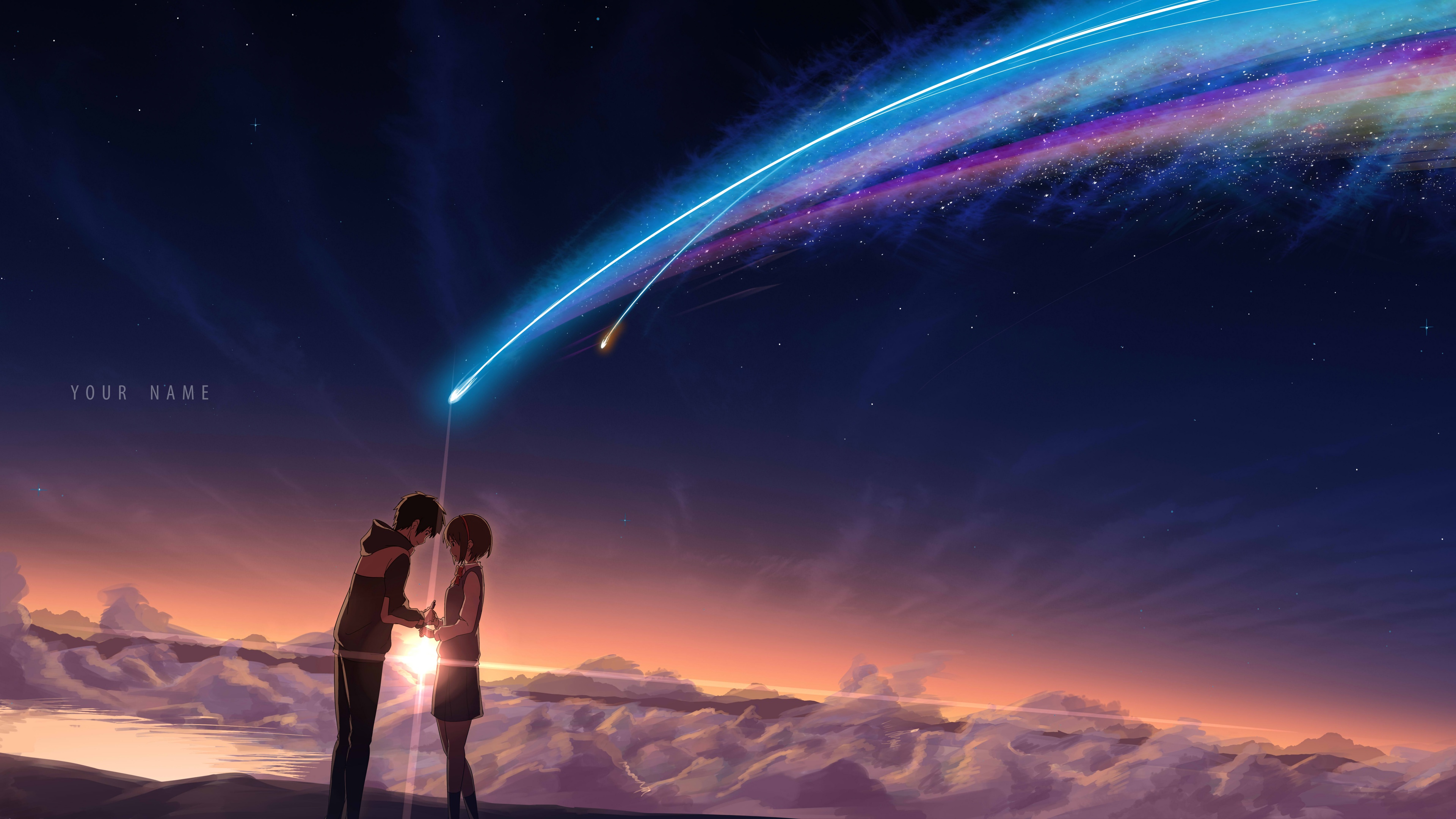 Kimi no Na Wa: Mitsuha Miyamizu and Tachibana Taki under shooting stars HD Wallpaper