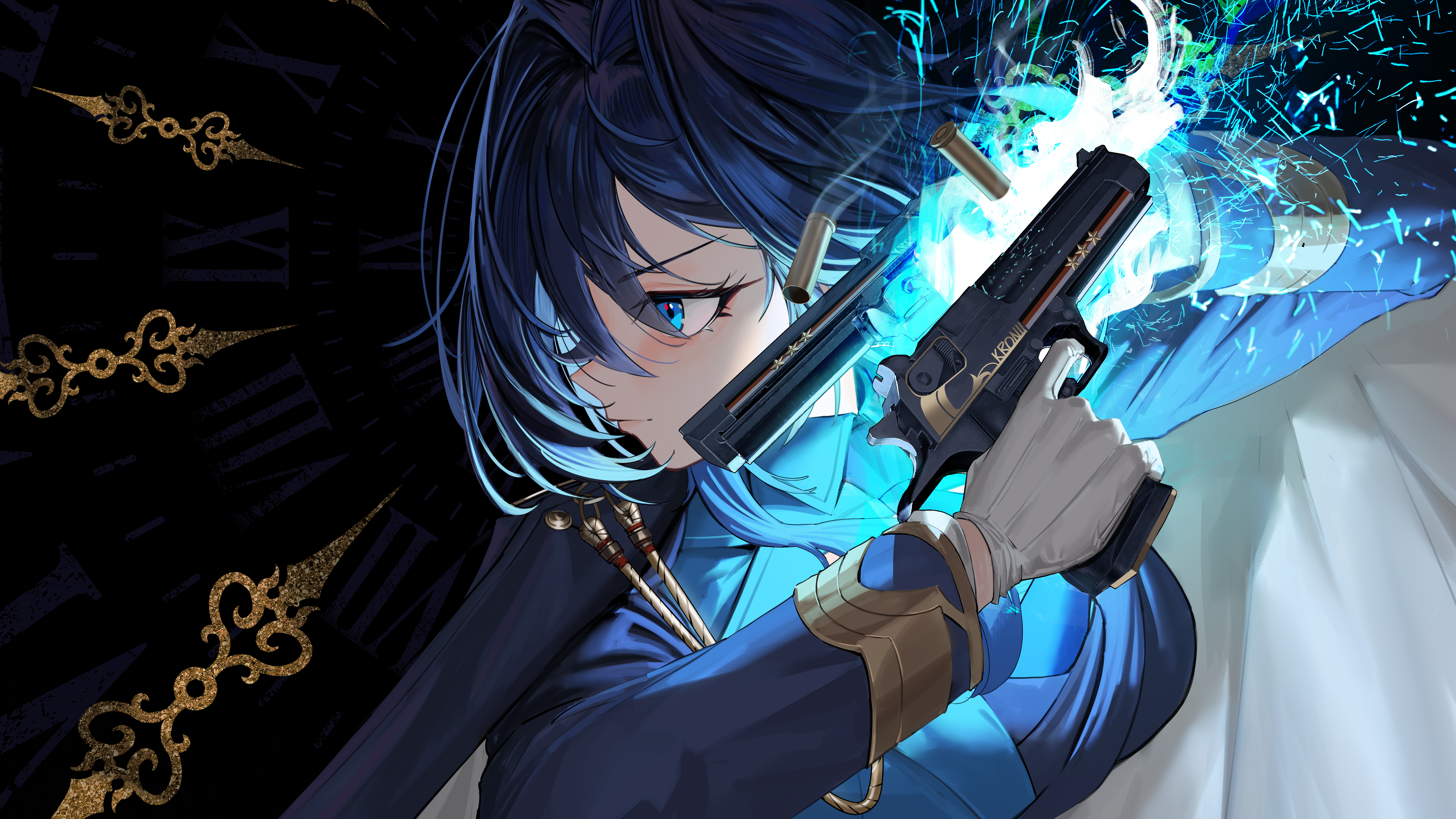 Ouro Kronii with a glowing blue gun HD Wallpaper