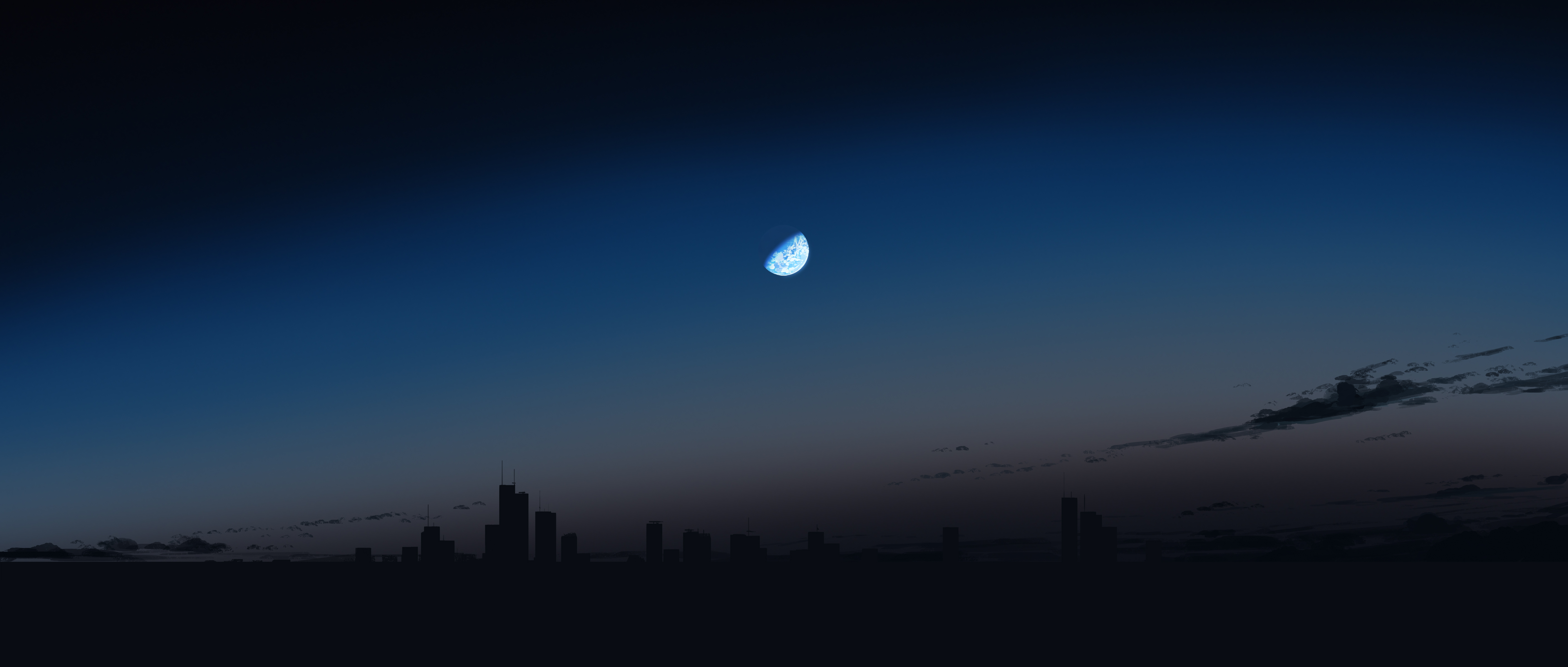 Moon over a dark cityscape illustration HD Wallpaper